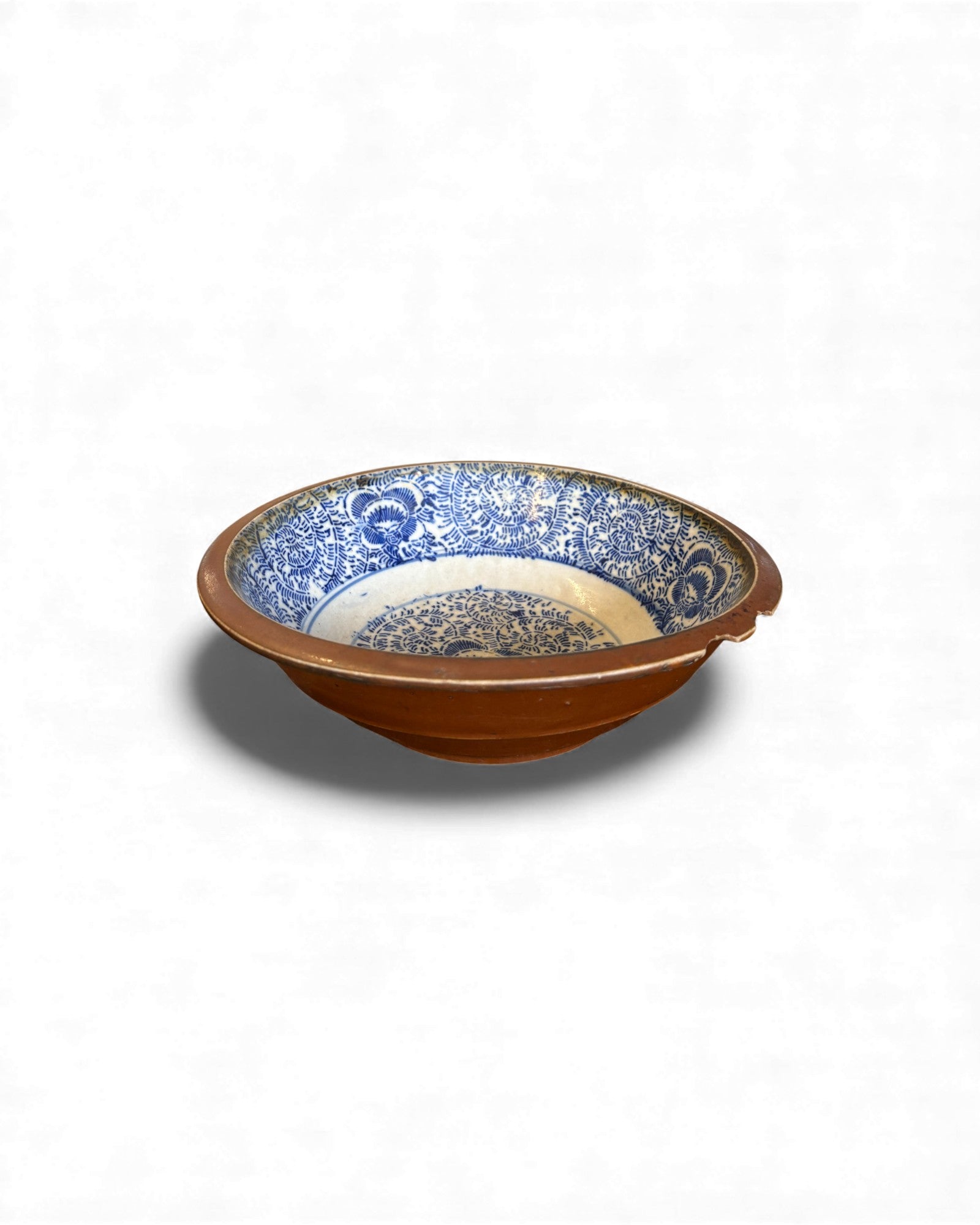 Blue and White Porcelain Basin with Metal Rim Surround Living - 3