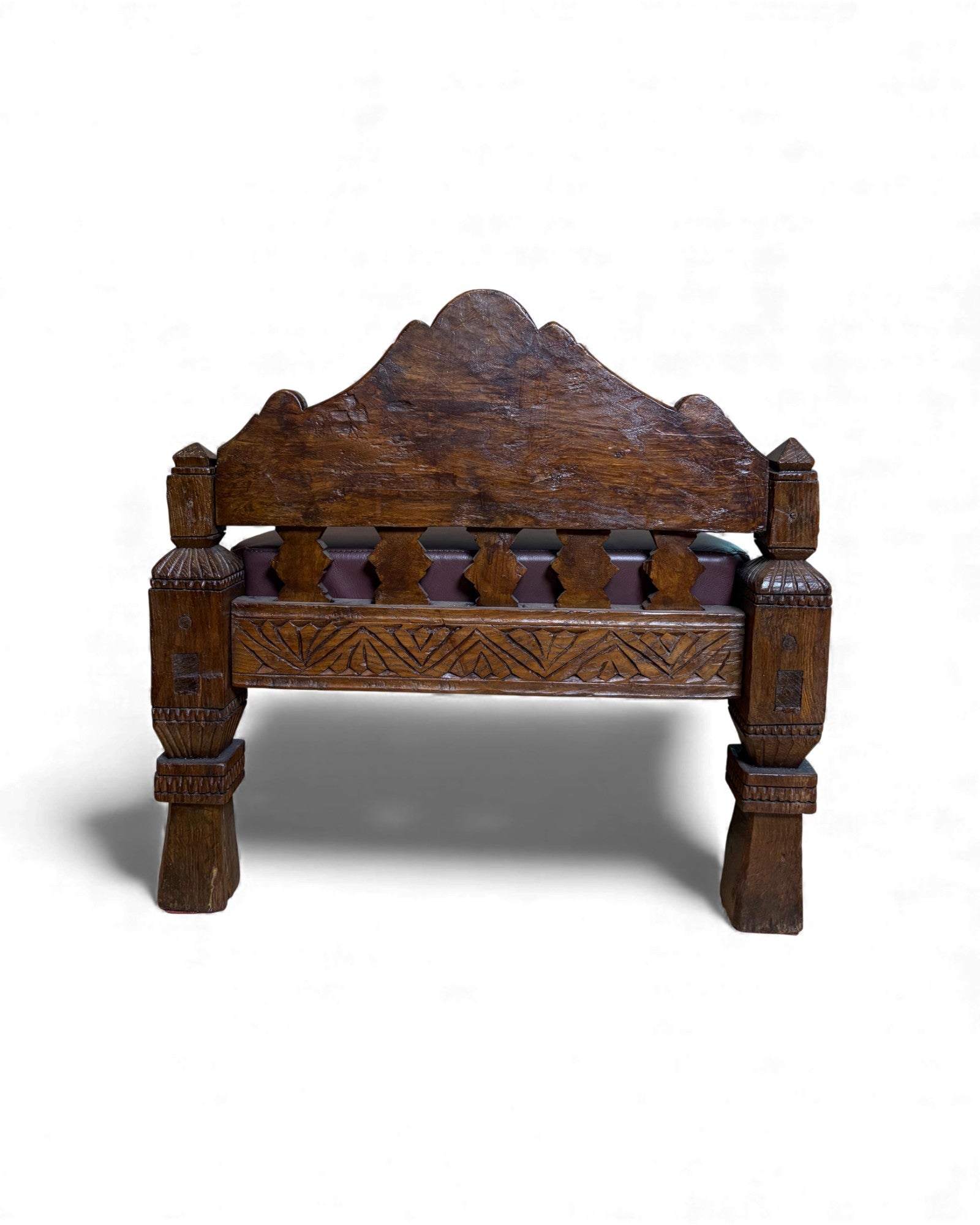 Antique Hand-Carved Daybed with Raised Backrest Surround Living - 13
