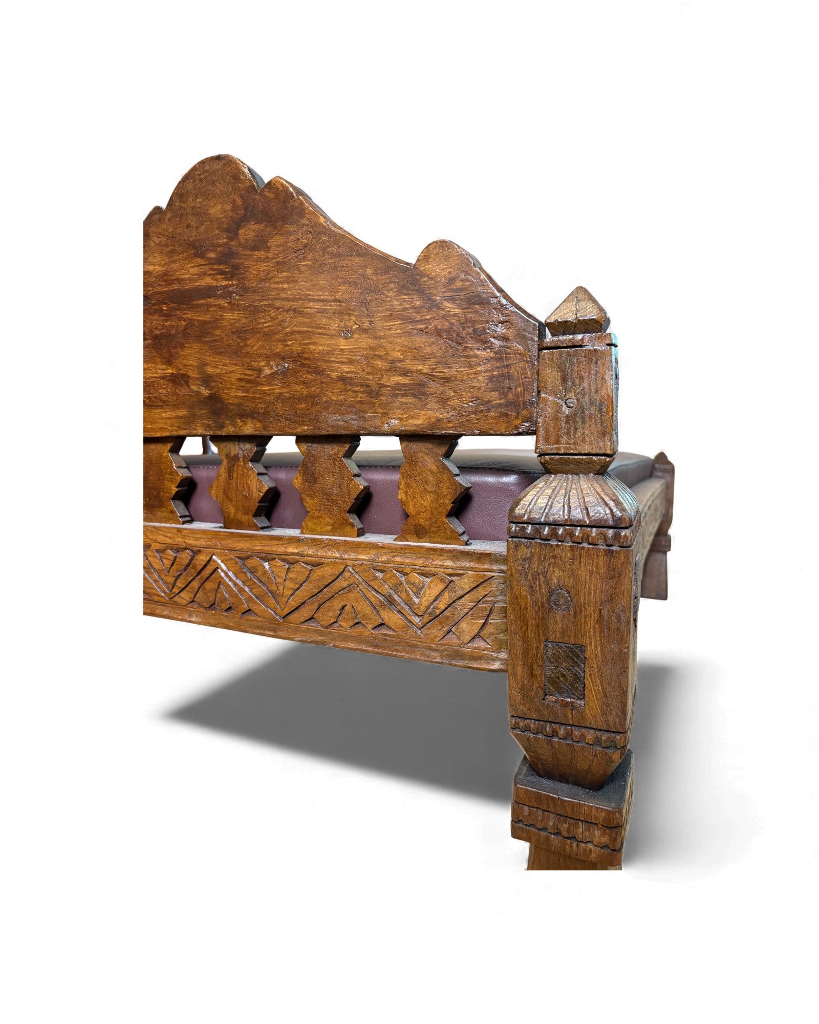 Antique Hand-Carved Daybed with Raised Backrest Surround Living - 14