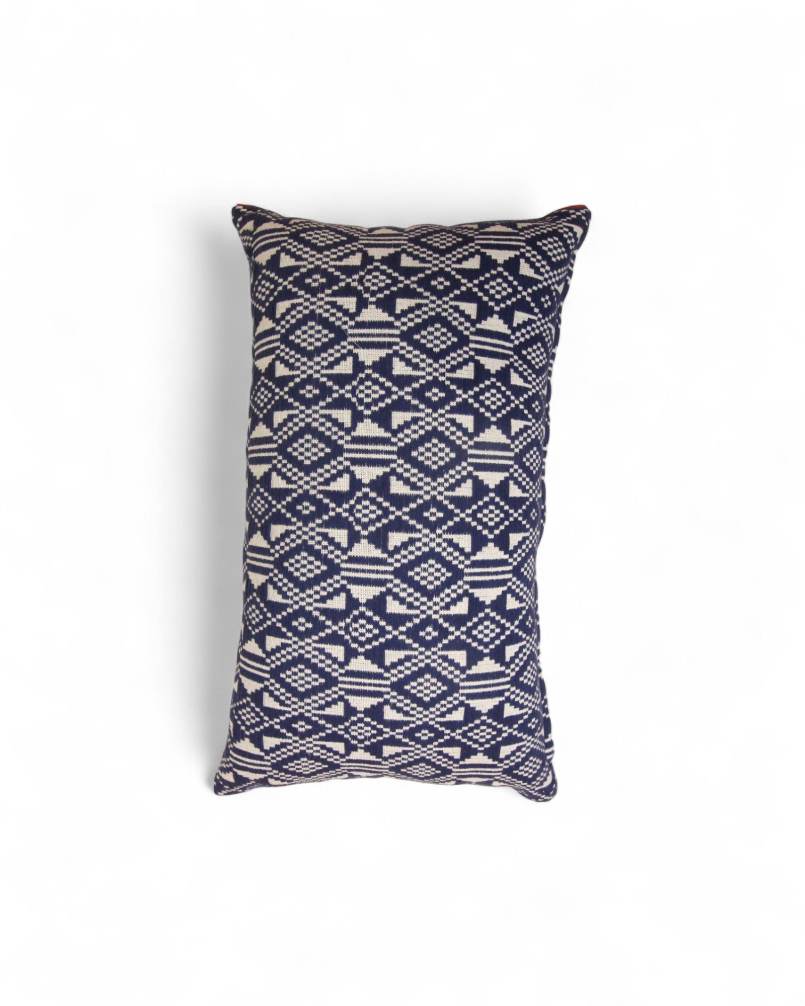 Lumbar Handwoven Indigo-Dye Khit Fabric - Geometric Blue & White