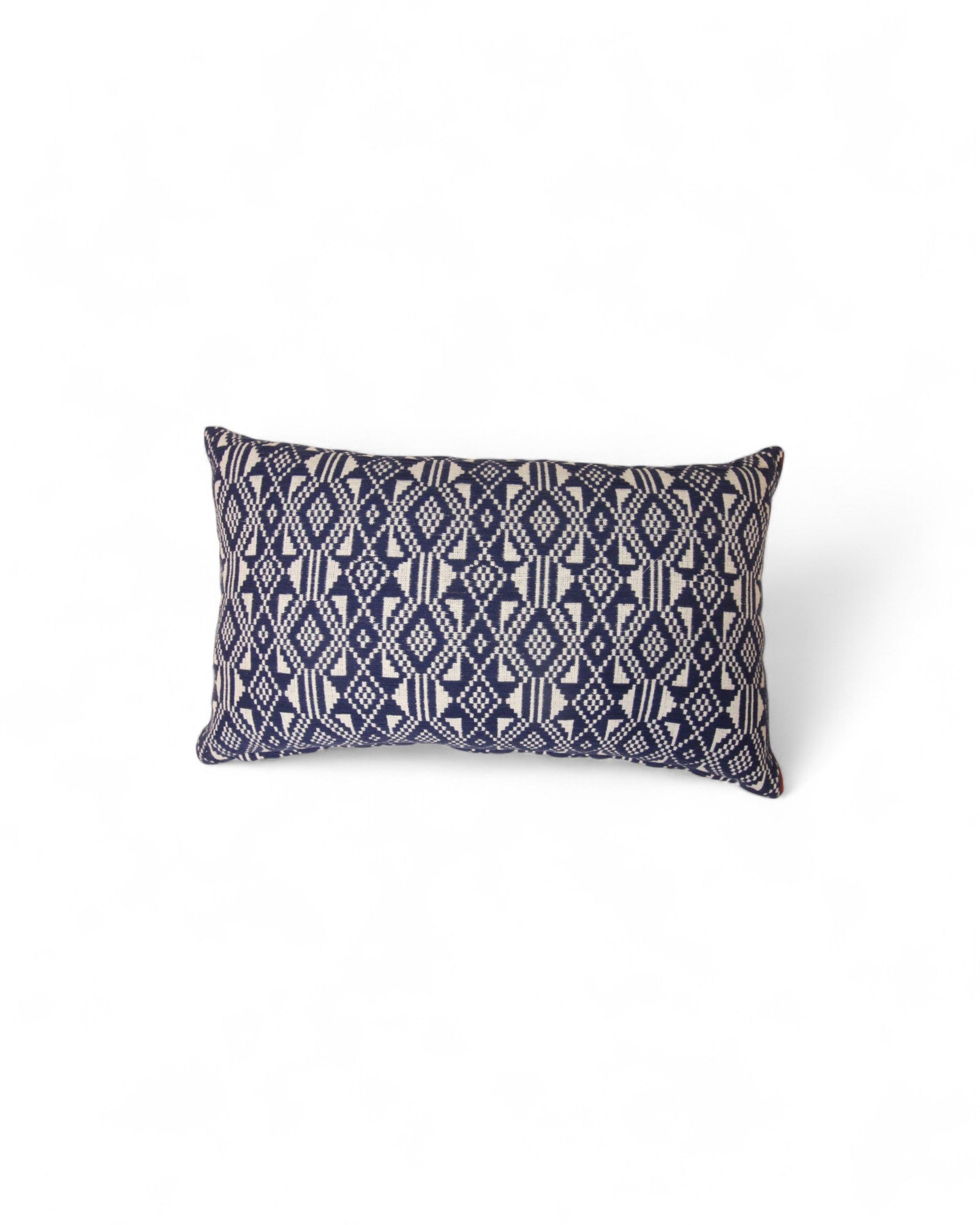 Lumbar Handwoven Indigo-Dye Khit Fabric - Geometric Blue & White