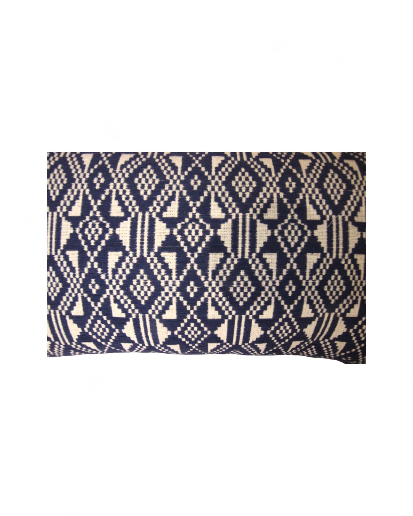 Lumbar Handwoven Indigo-Dye Khit Fabric - Geometric Blue & White
