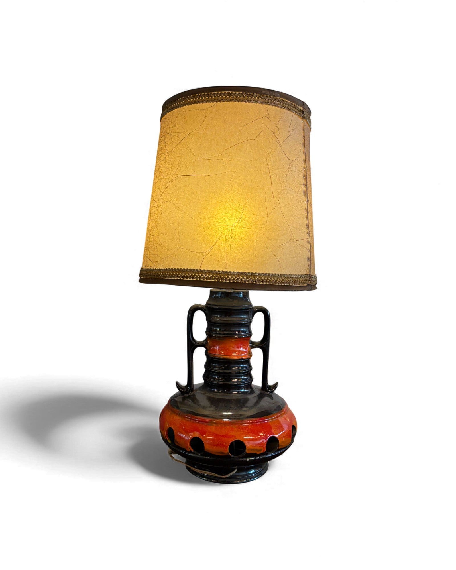 Large Fat Lava Ceramic Base Lamp with Cowhide Shade by Walter Gerhards Surround Living - 2