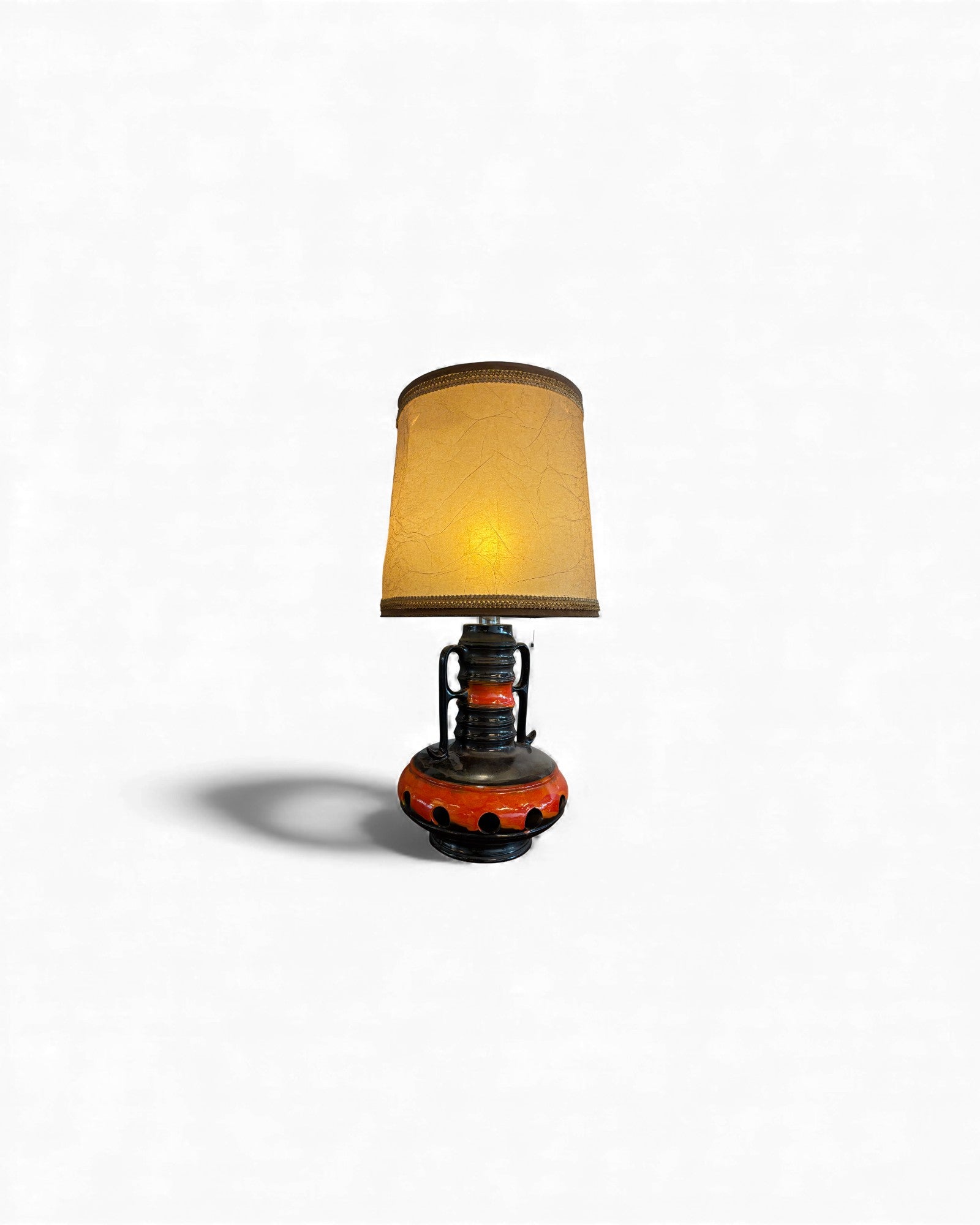 Large Fat Lava Ceramic Base Lamp with Cowhide Shade by Walter Gerhards Surround Living - 1