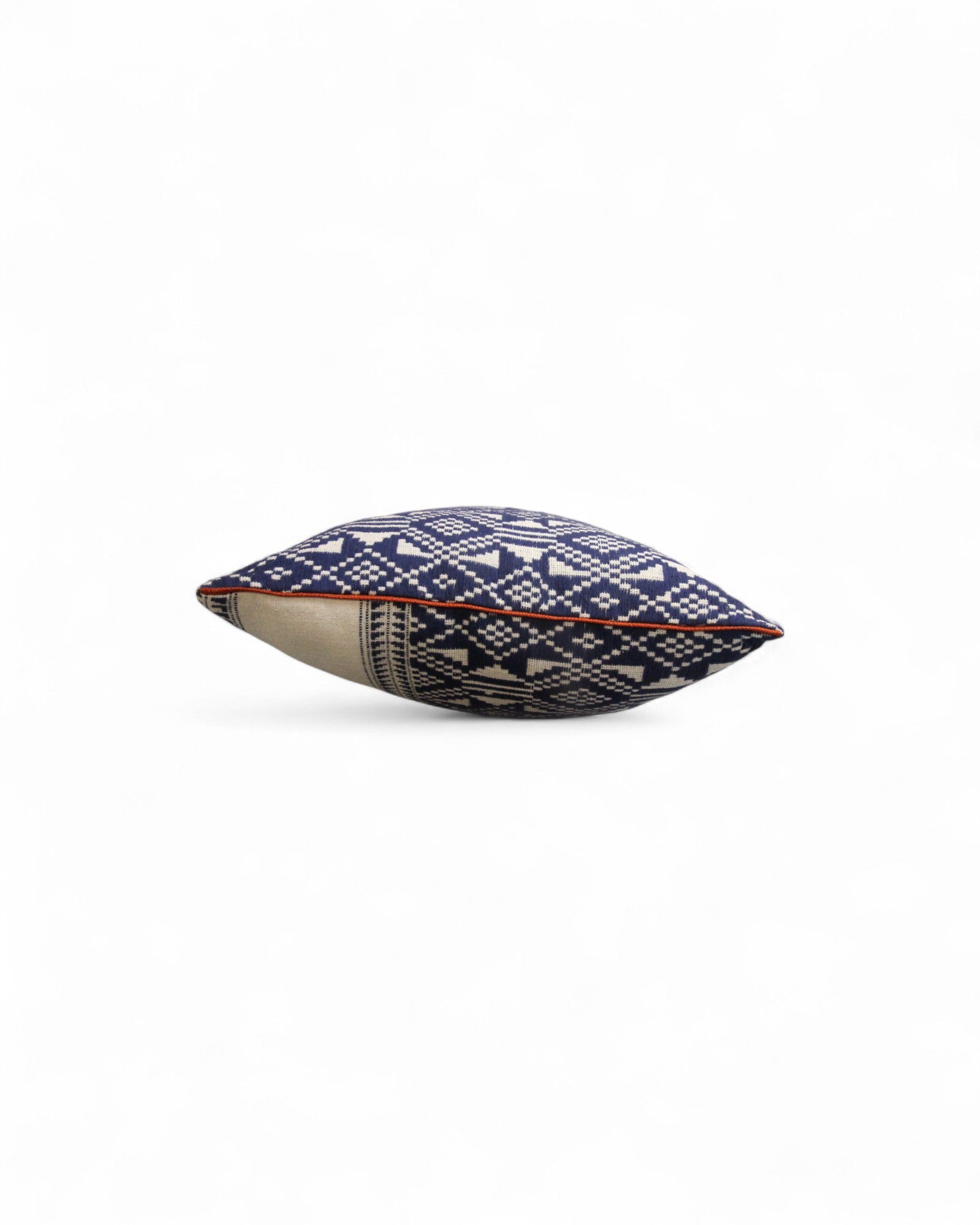 Lumbar Handwoven Indigo-Dye Khit Fabric - Geometric Blue & White