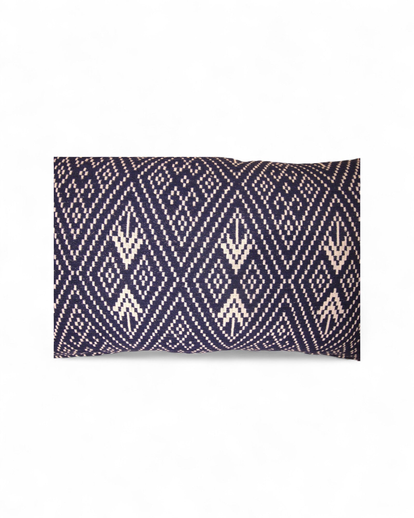 Lumbar Handwoven Indigo-Dye Khit Fabric - Diamond Blue & White