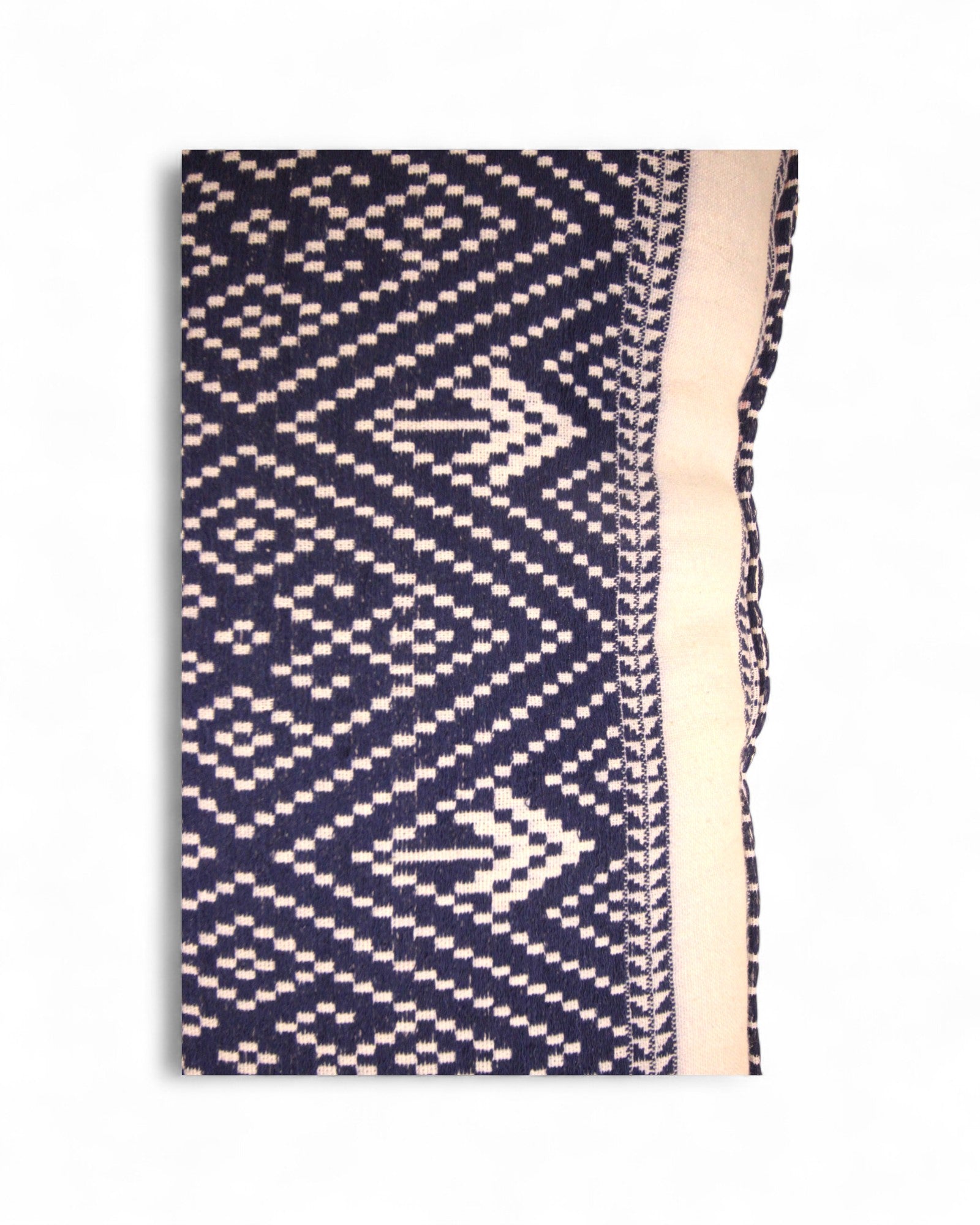 Lumbar Handwoven Indigo-Dye Khit Fabric - Diamond Blue & White