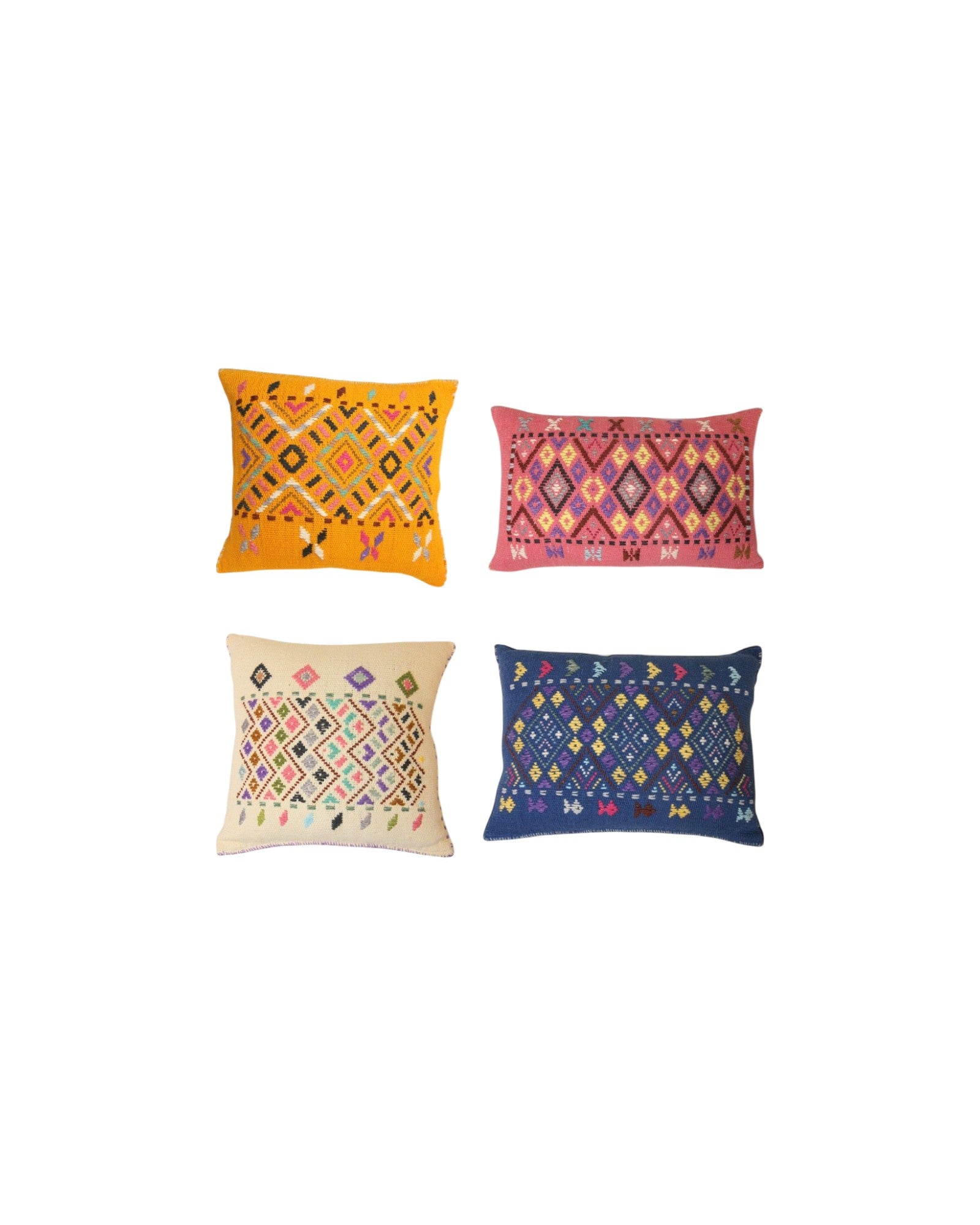 Hill Tribe Textile Cushions – Embroidered & Handwoven - Set of 4
