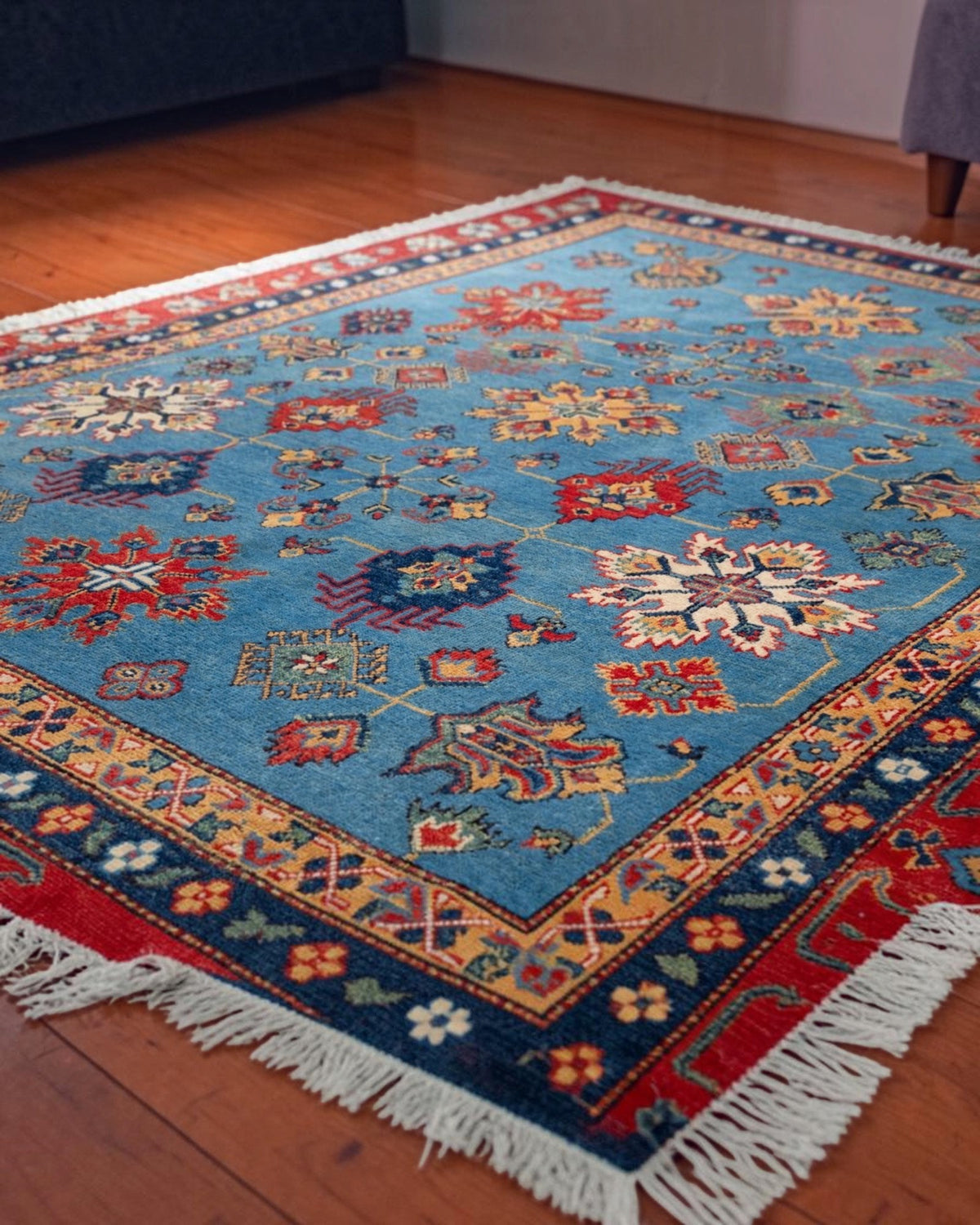 Caucasian Kazak-Style Rug – Sky Blue | 300 x 200cm