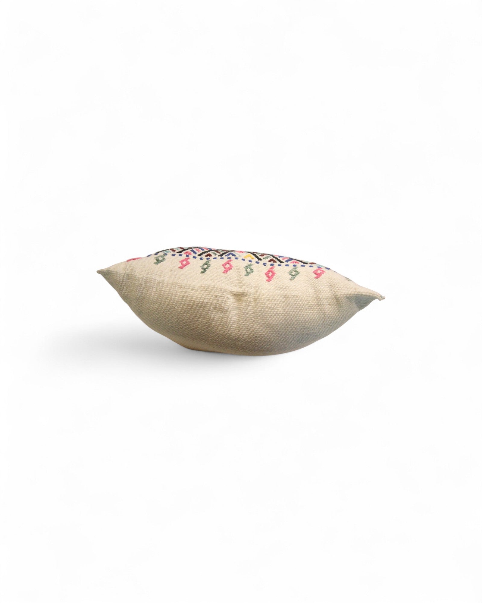 Handwoven Waist Loom Weave Cushion Triangle Pattern - Off-White
