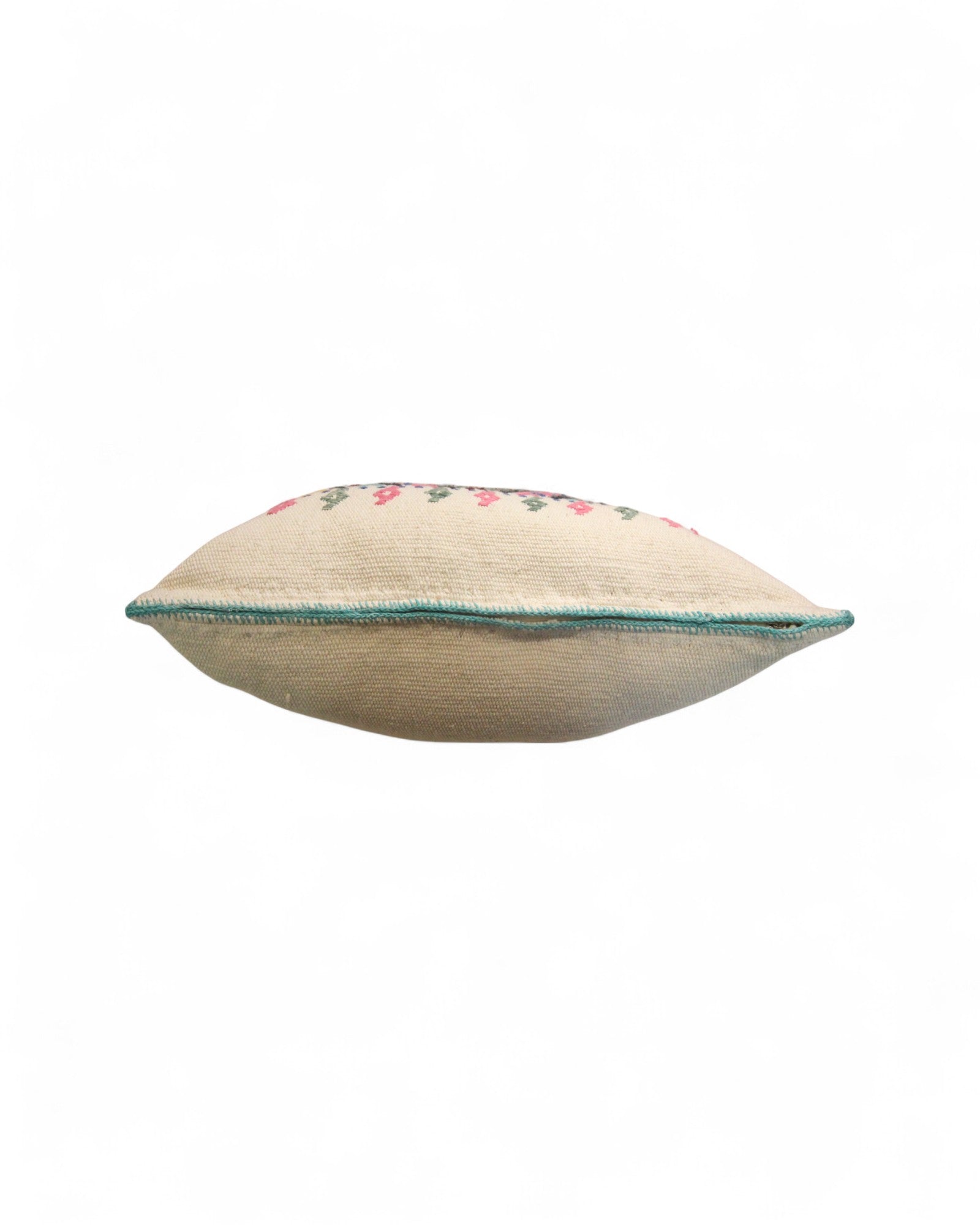 Handwoven Waist Loom Weave Cushion Triangle Pattern - Off-White
