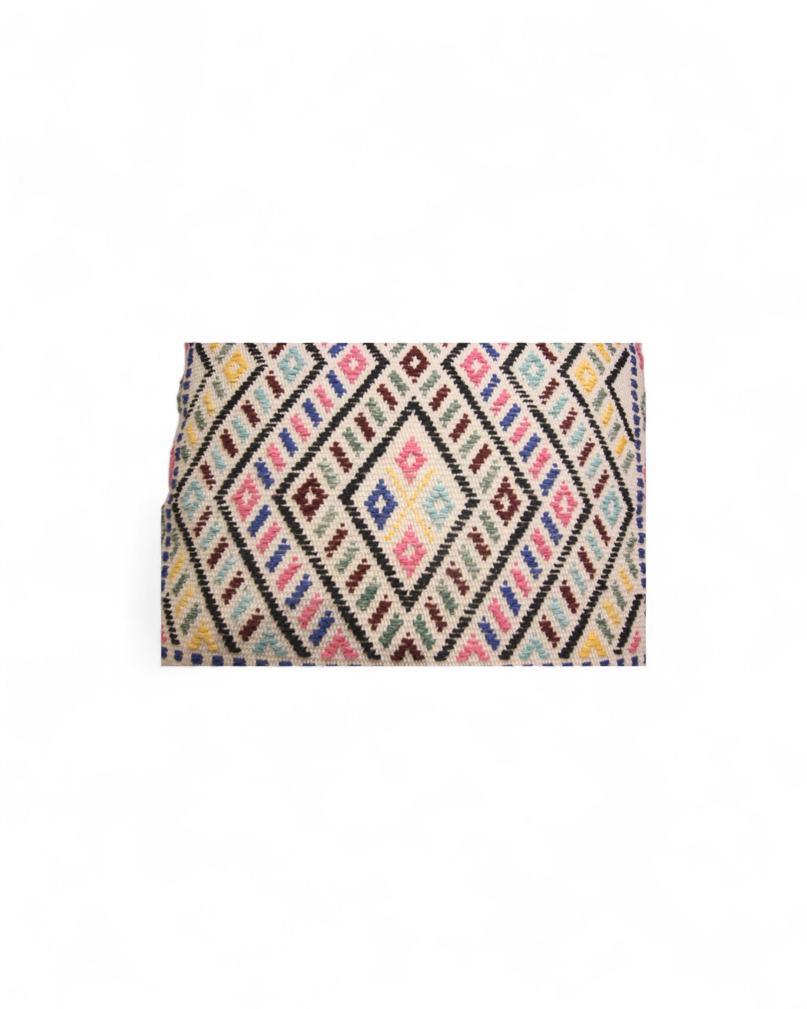 Handwoven Waist Loom Weave Cushion Triangle Pattern - Off-White