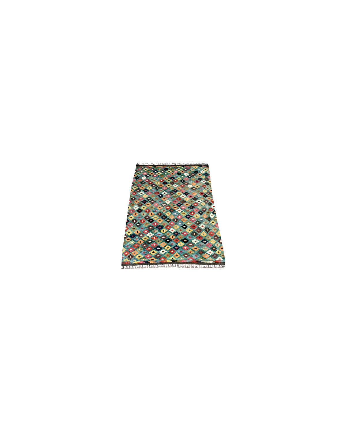 Handwoven Kilim – Multicolour Diamonds on Teal | 215 x 155cm