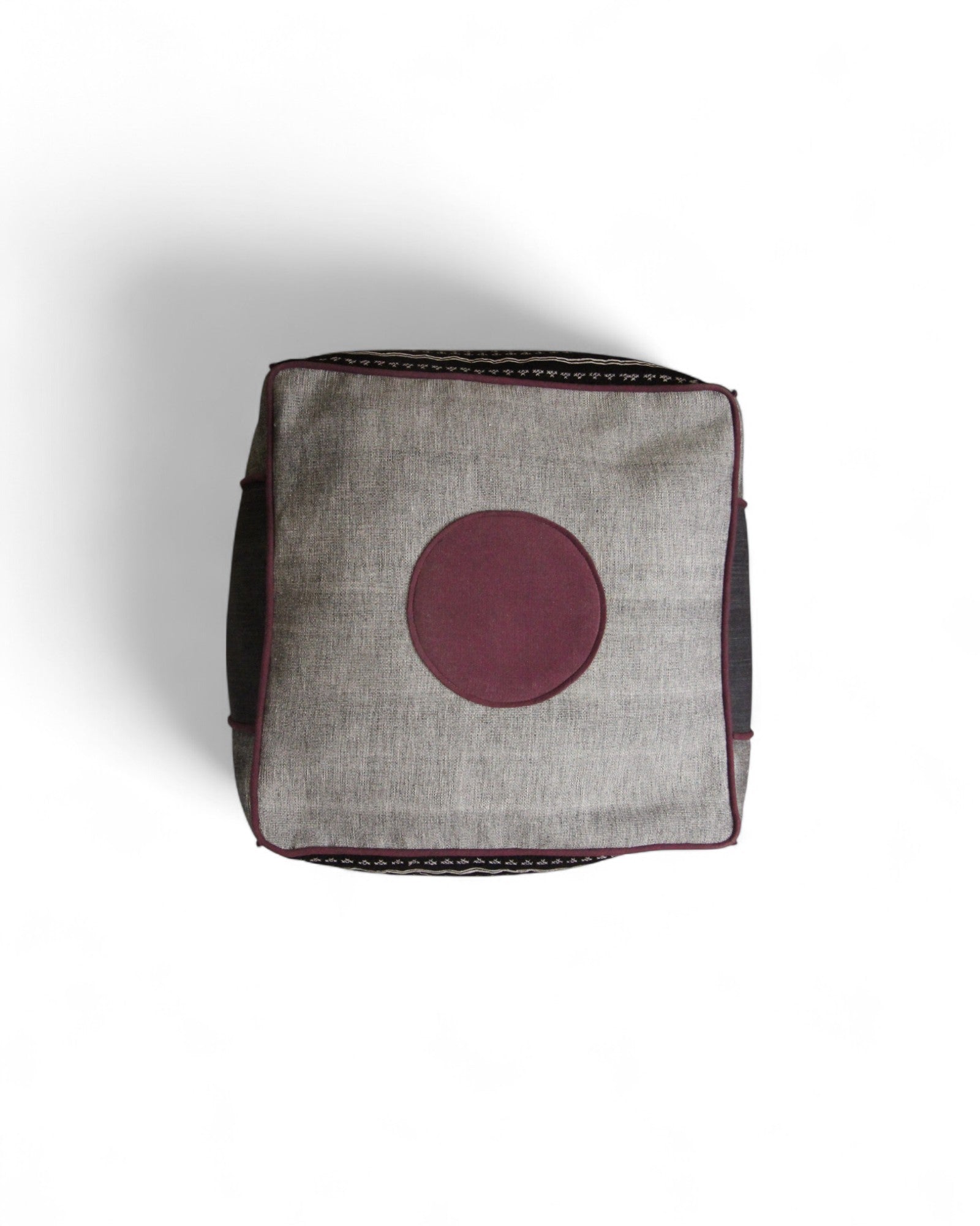 Cube Bean Bag with Handwoven Fabric, Hmong Tribe Indigo Wax - Grey