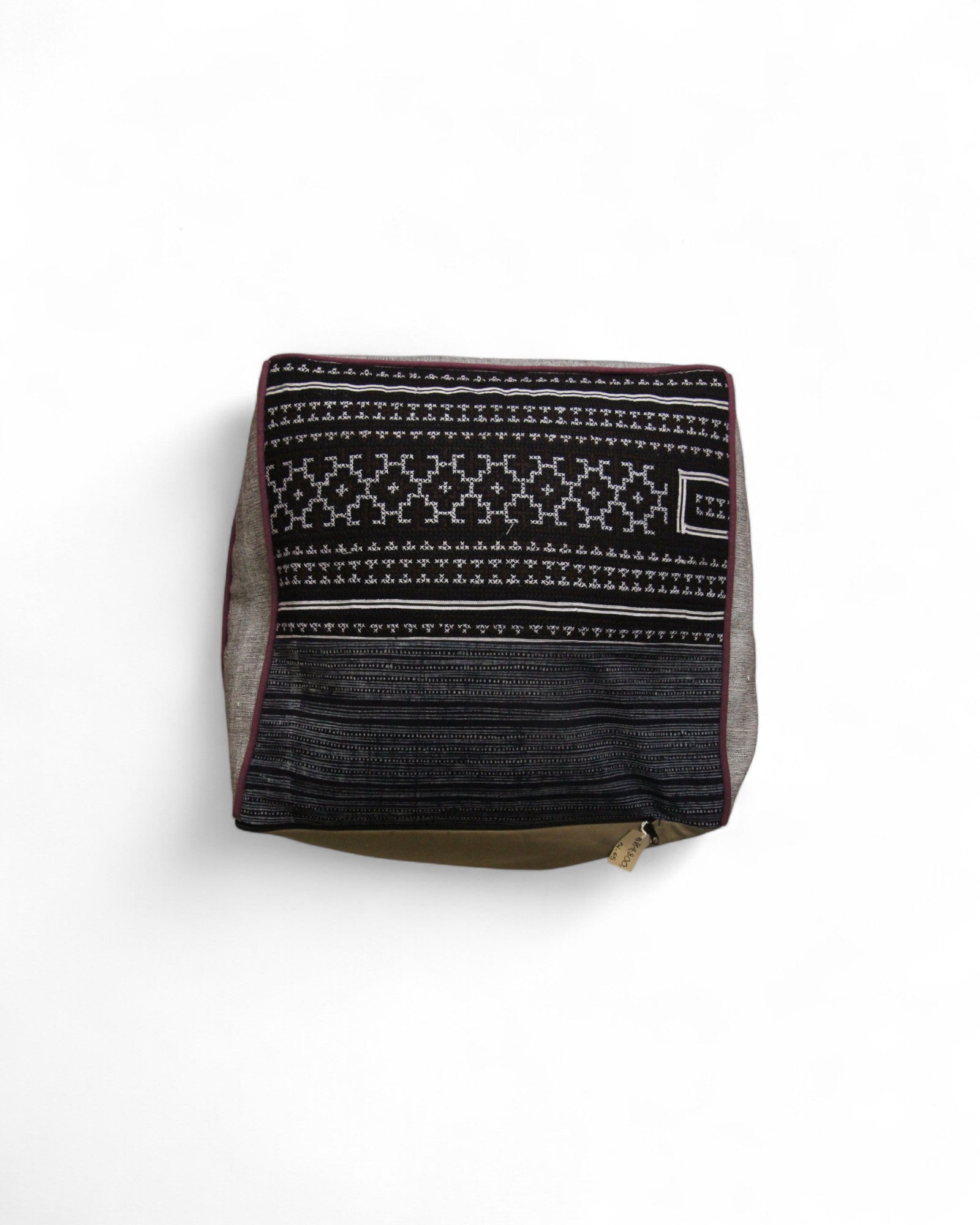 Cube Bean Bag with Handwoven Fabric, Hmong Tribe Indigo Wax - Grey