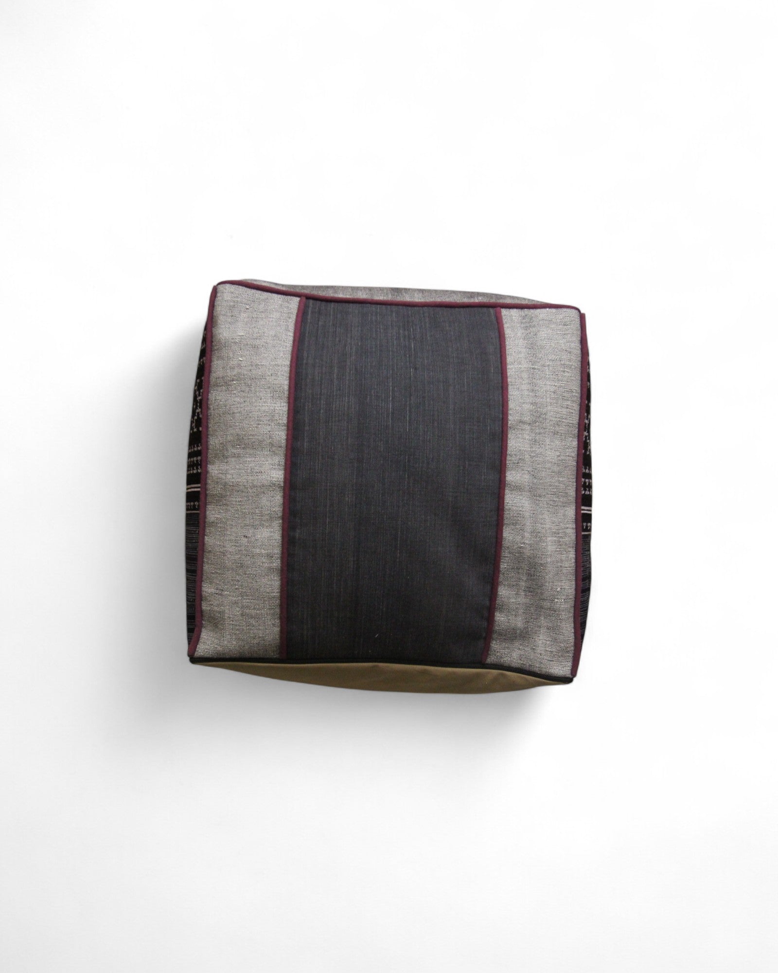 Cube Bean Bag with Handwoven Fabric, Hmong Tribe Indigo Wax - Grey