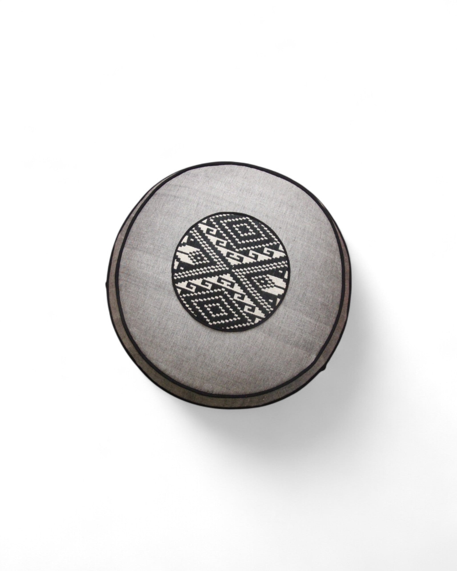 Pouf with Handwoven Black Khit Fabric Feat. Thai grey Handwoven Cotton