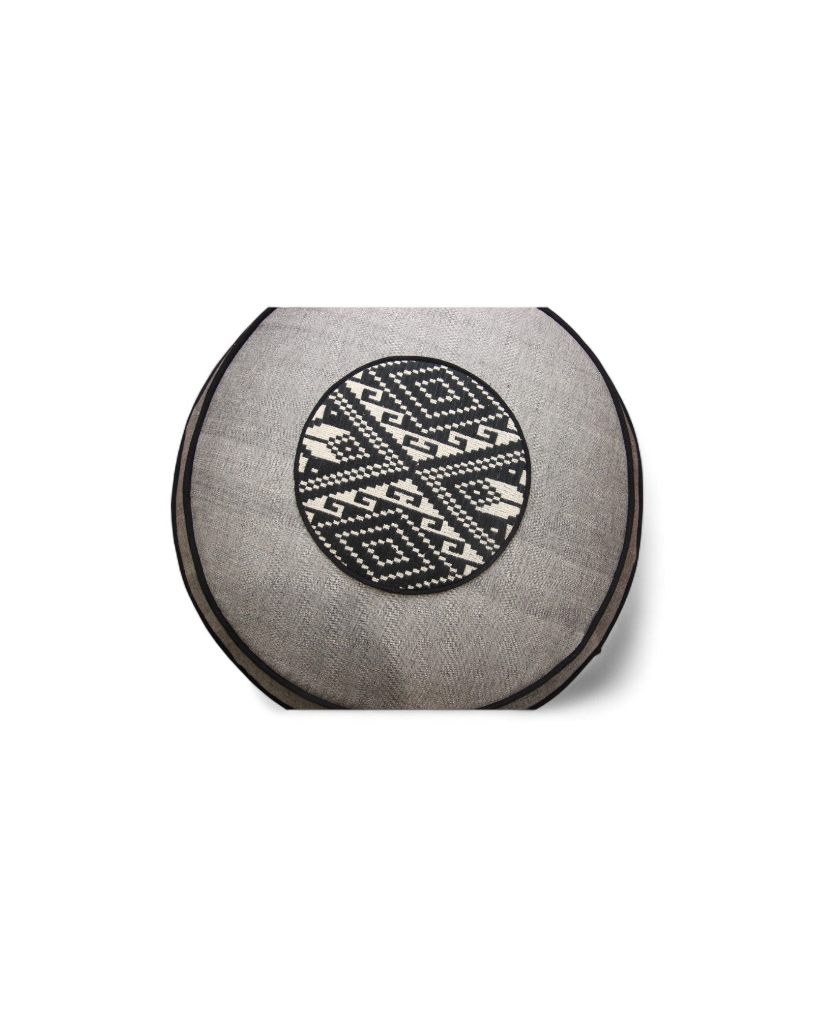 Pouf with Handwoven Black Khit Fabric Feat. Thai grey Handwoven Cotton