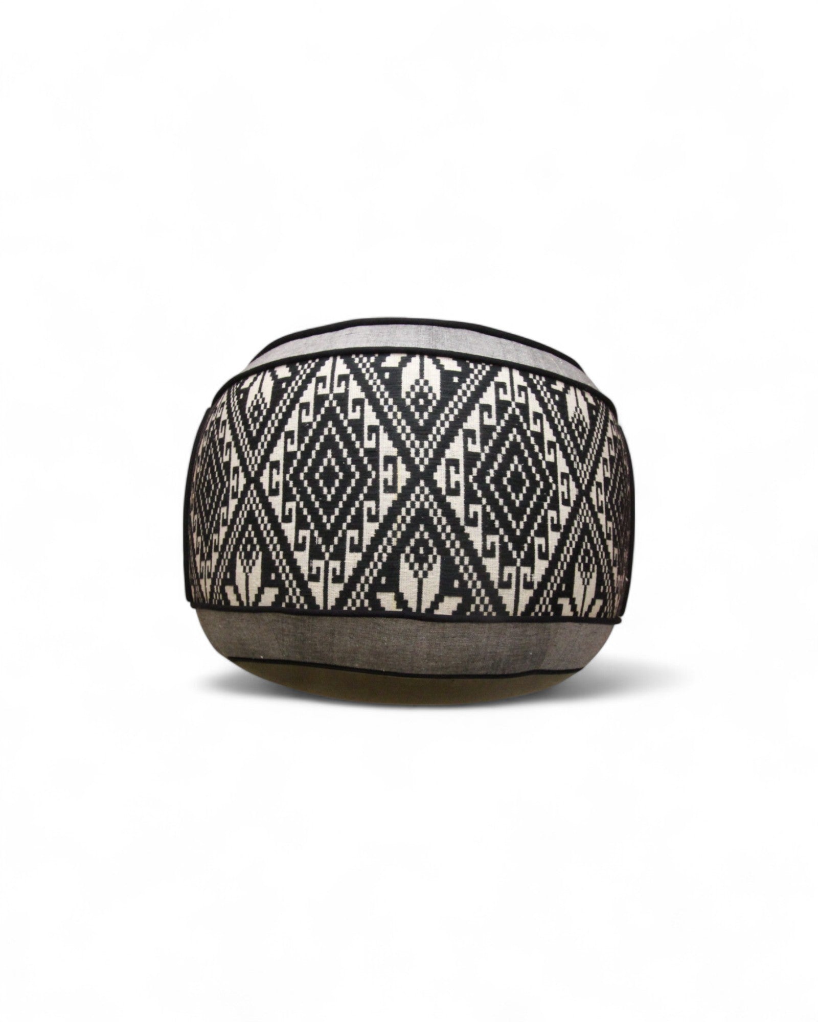 Pouf with Handwoven Black Khit Fabric Feat. Thai grey Handwoven Cotton