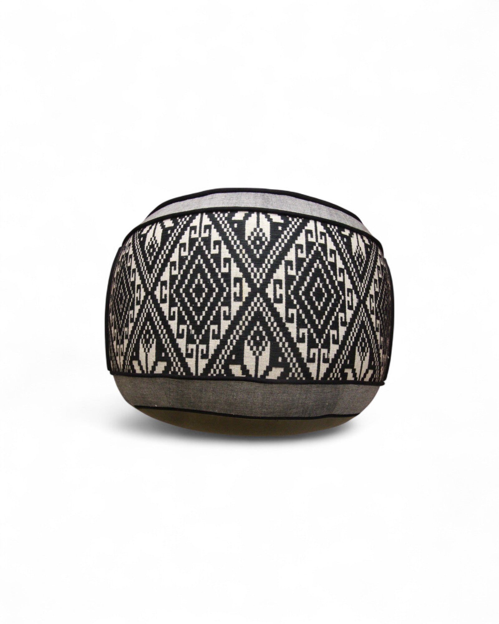 Pouf with Handwoven Black Khit Fabric Feat. Thai grey Handwoven Cotton