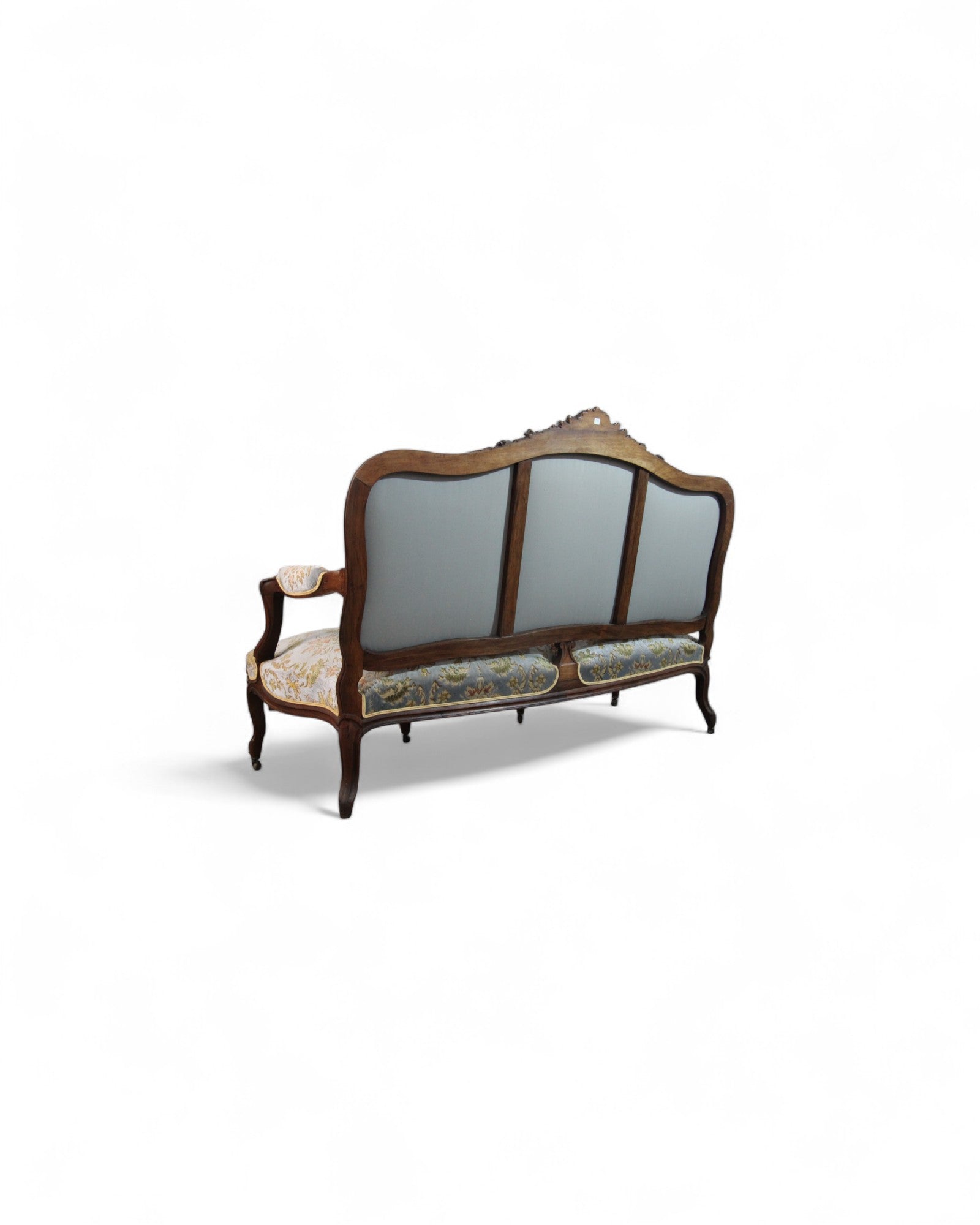 French Louis XV Style Settee with Carved Walnut Frame