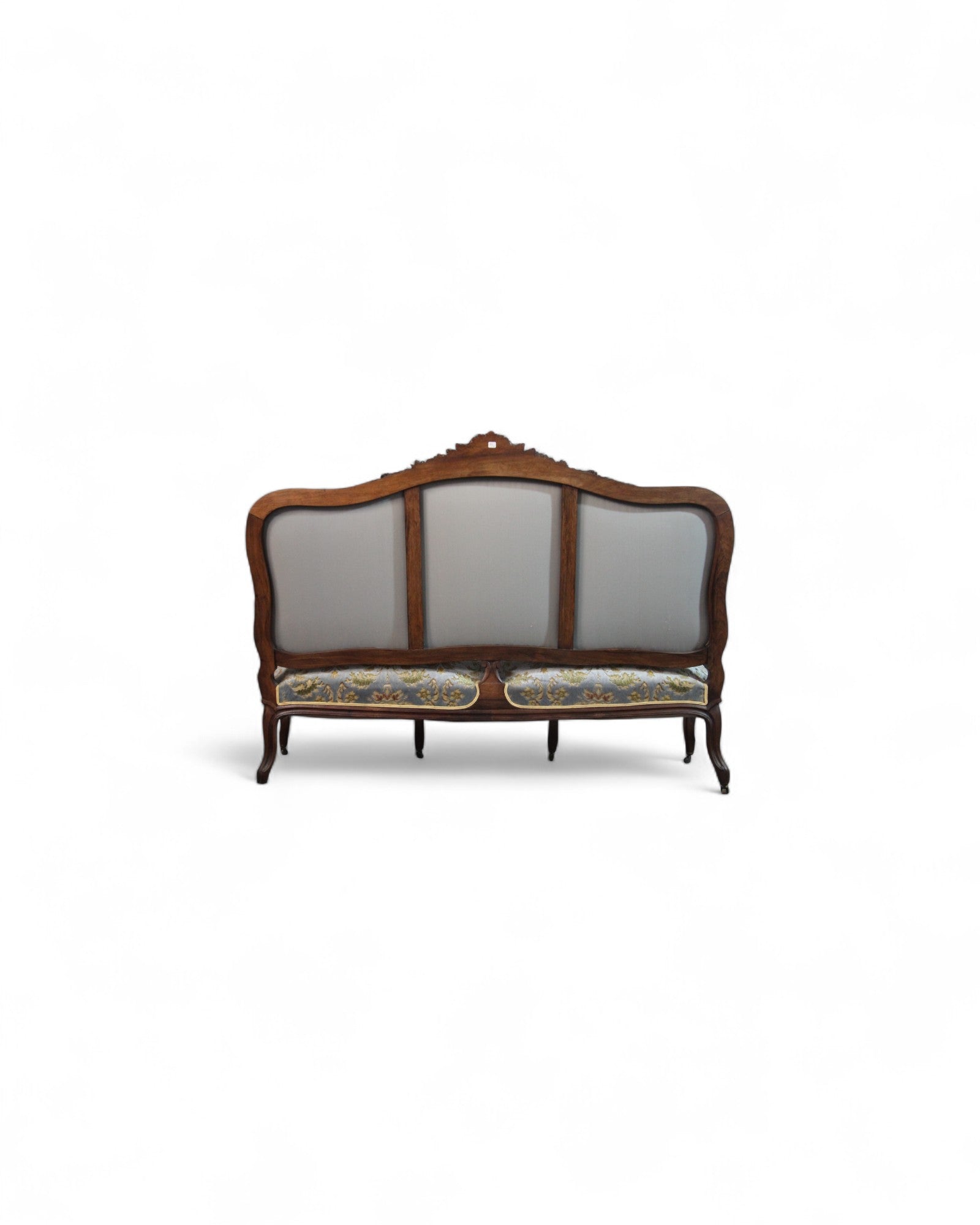 French Louis XV Style Settee with Carved Walnut Frame