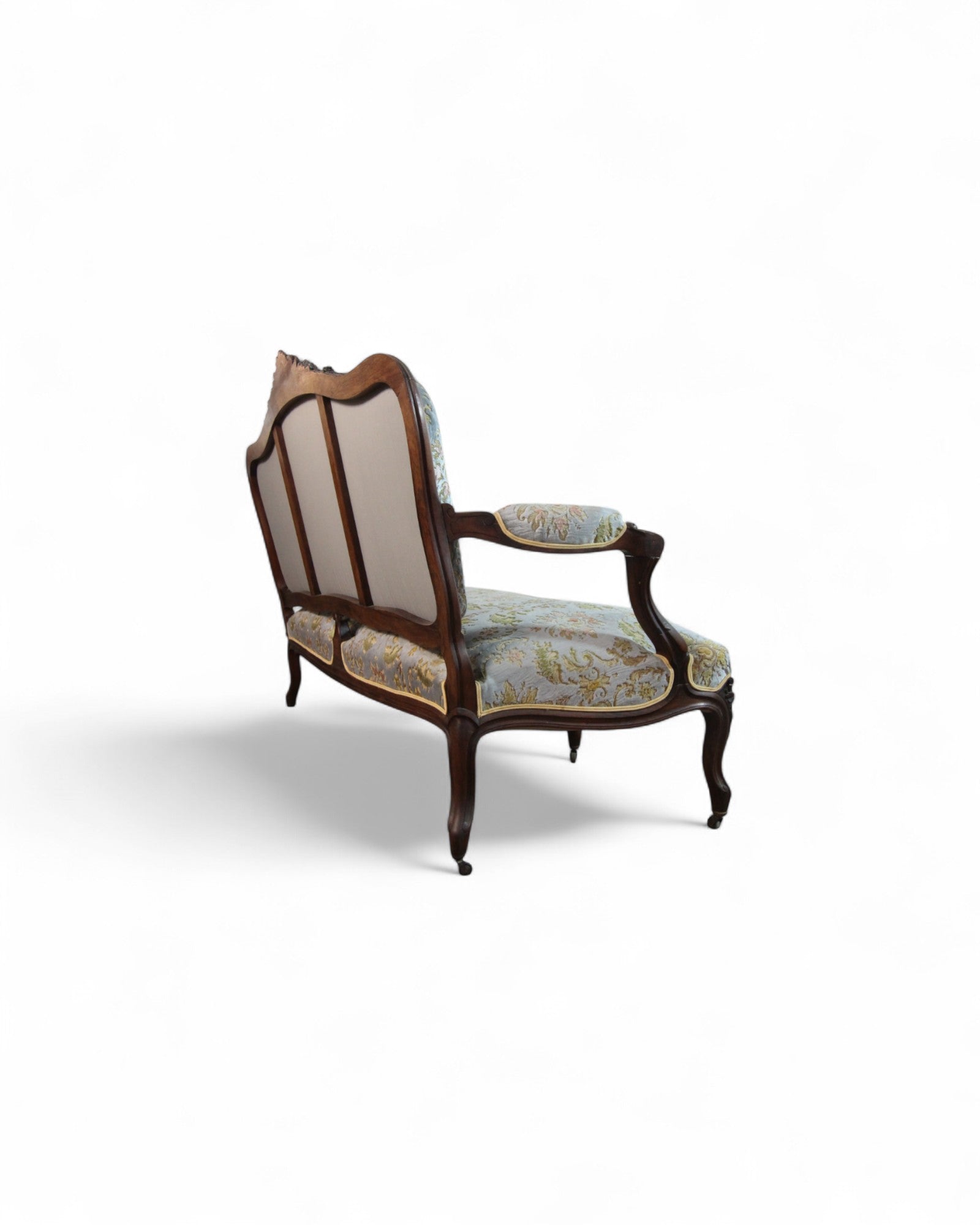 French Louis XV Style Settee with Carved Walnut Frame