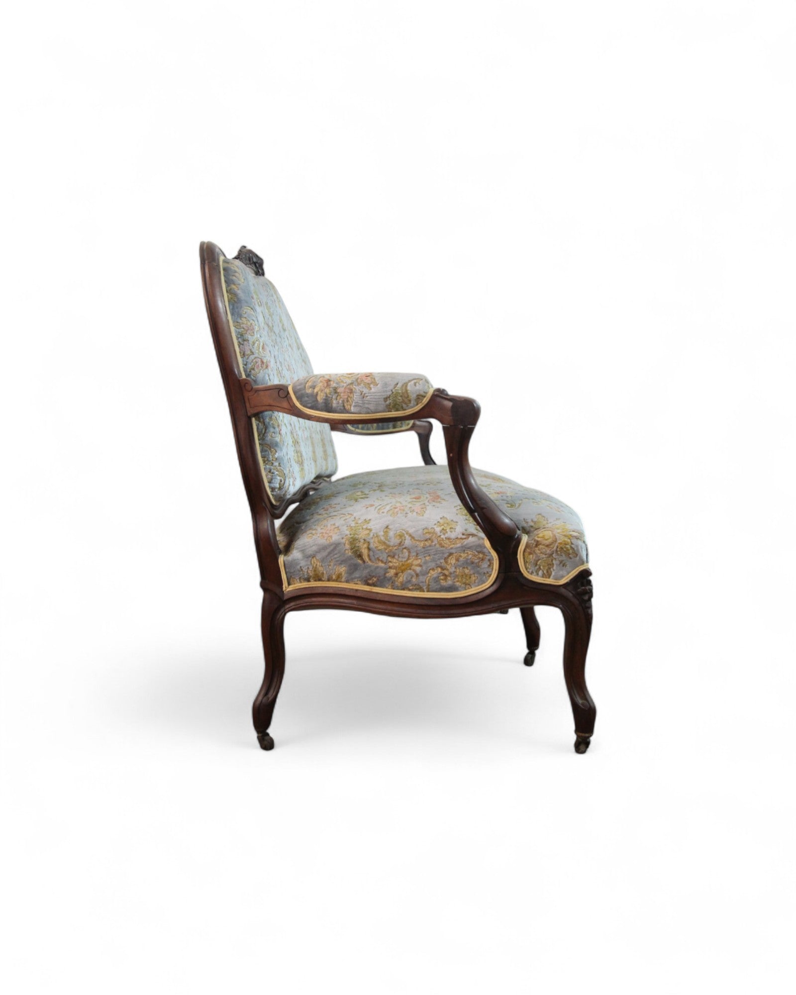 French Louis XV Style Settee with Carved Walnut Frame
