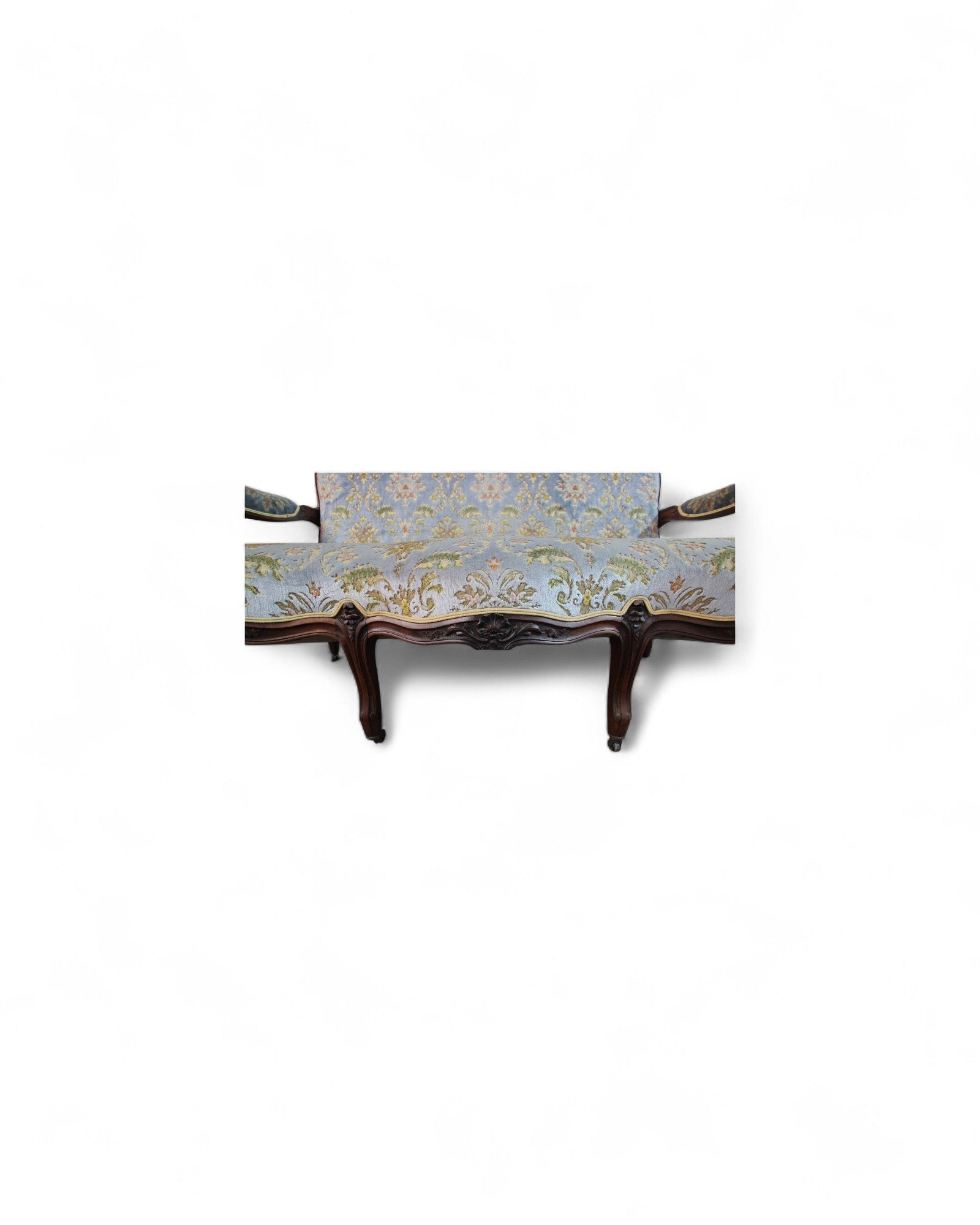 French Louis XV Style Settee with Carved Walnut Frame