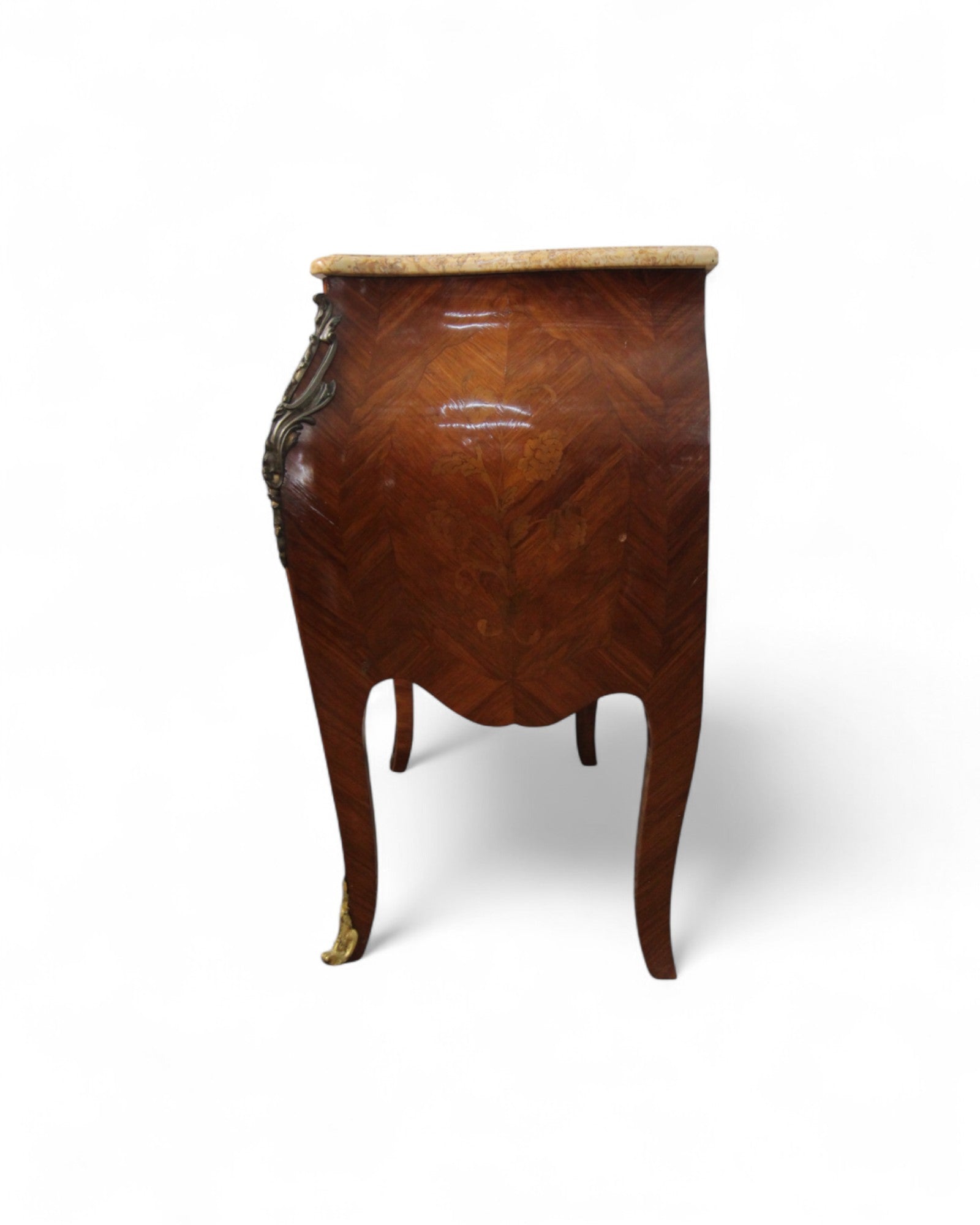 French Louis XV Style Marble-Top Bombe Commode with Ormolu Mounts (c. 1900)