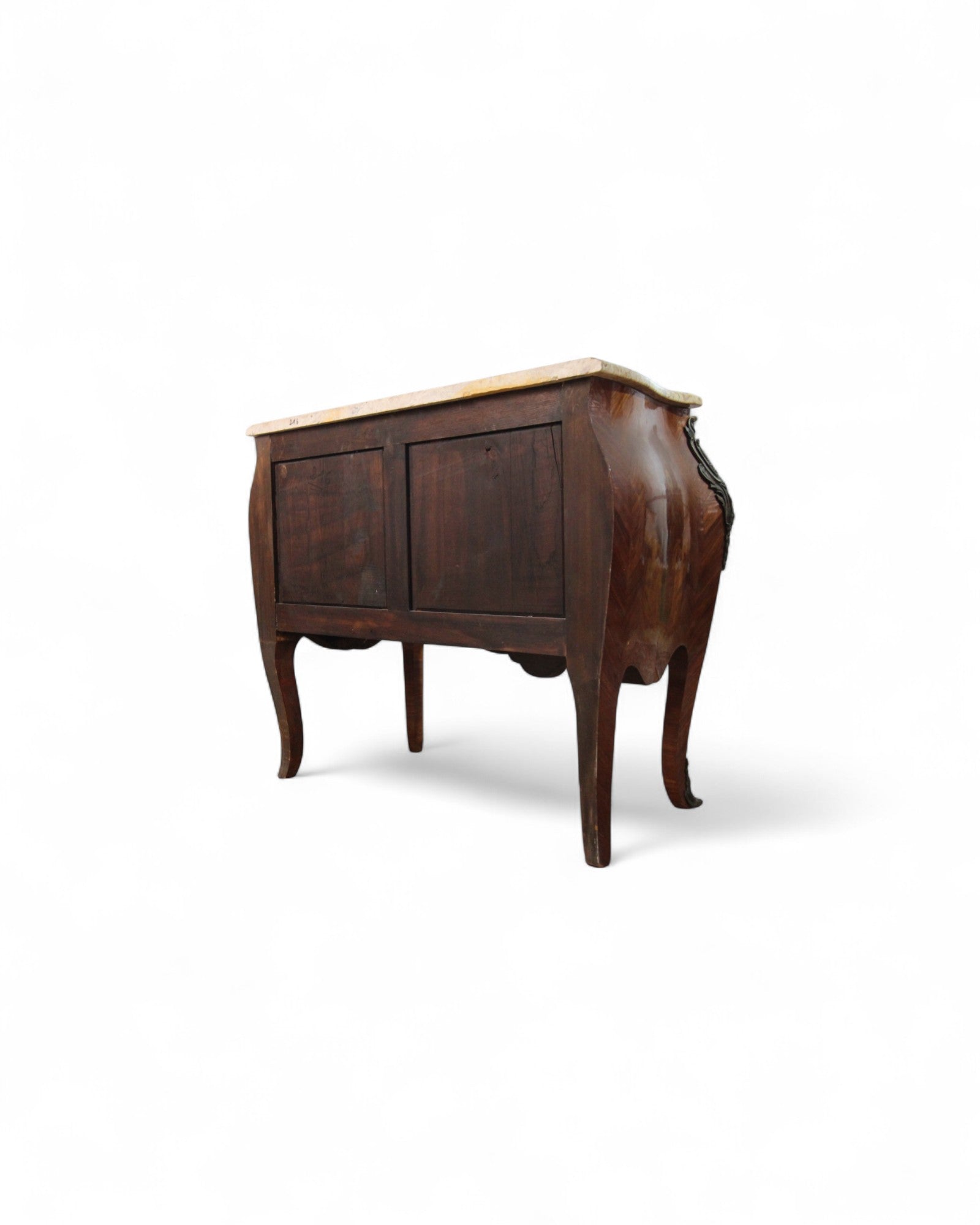 French Louis XV Style Marble-Top Bombe Commode with Ormolu Mounts (c. 1900)