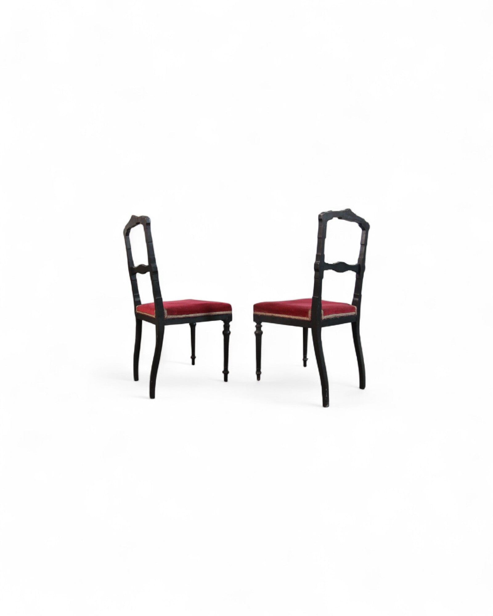 Italian Neoclassical Side Chairs with Red Velvet and Hand-Painted Detailing - Set of 2