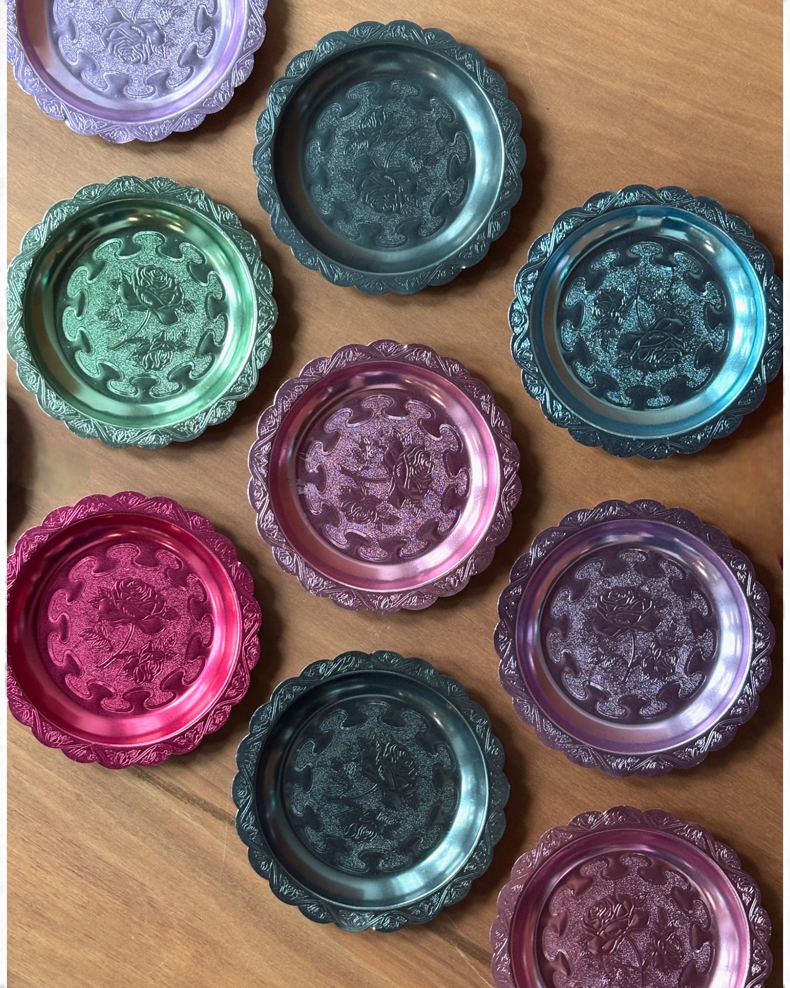 Colourful Embossed Thai-Patterned Rose Tray Collection 17 cm - Set of 9