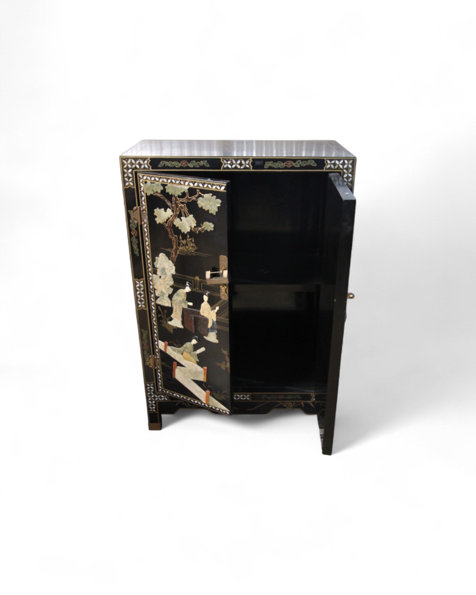 Chinese Black Lacquer Cabinet with Mother-of-Pearl Inlay