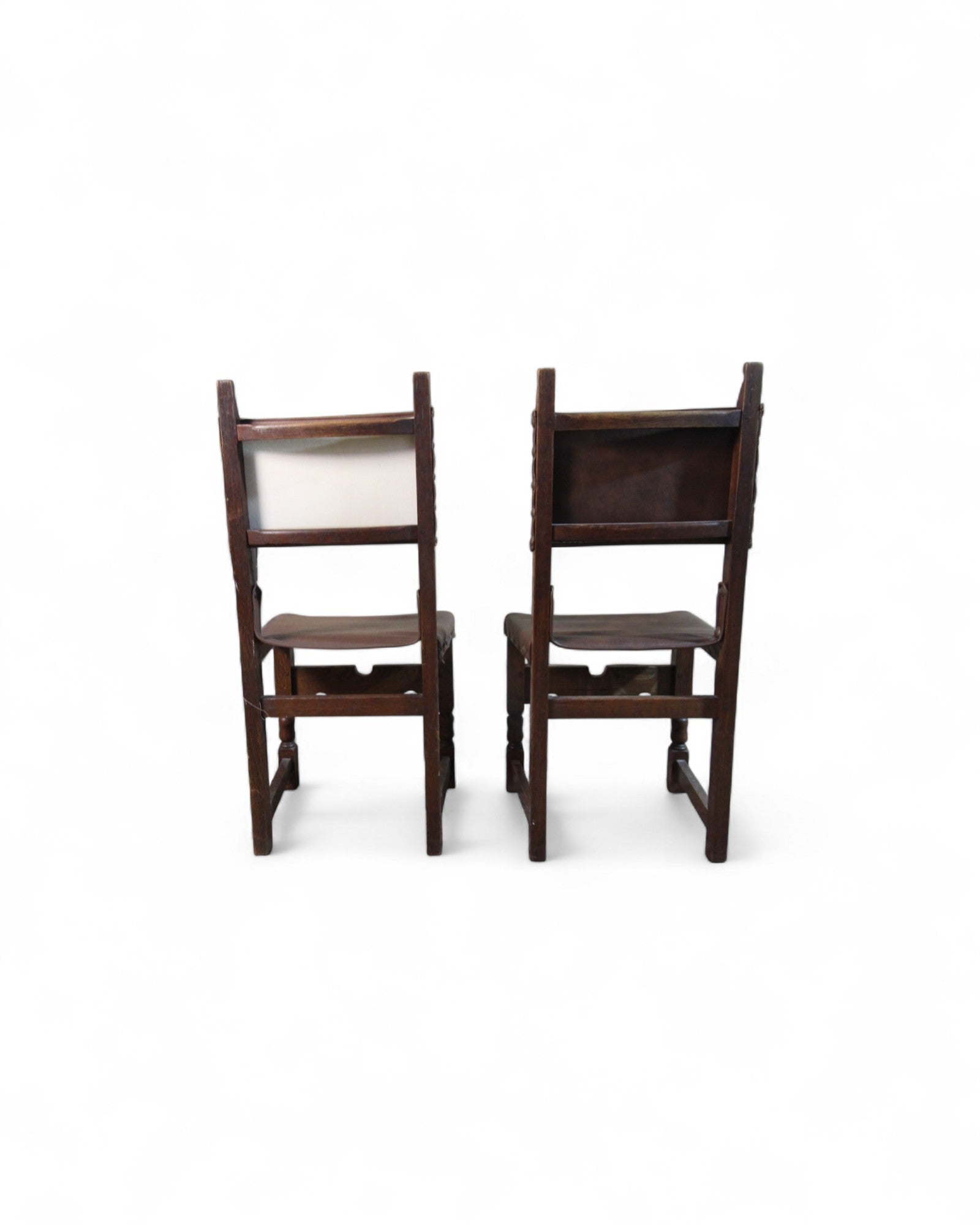 Vintage Spanish Colonial-Style Leather and Carved Wood Side Chairs- Set of 4