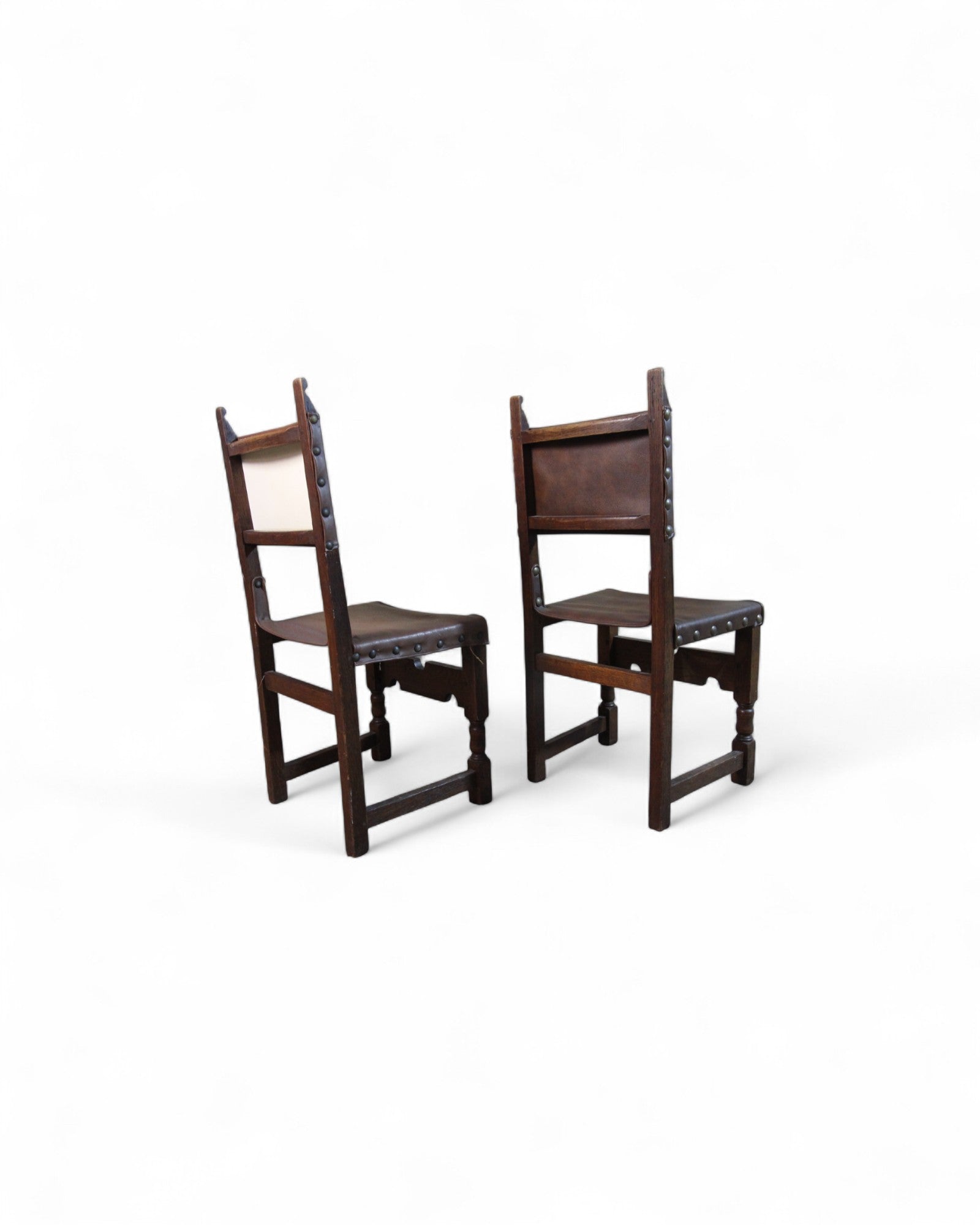 Vintage Spanish Colonial-Style Leather and Carved Wood Side Chairs- Set of 4