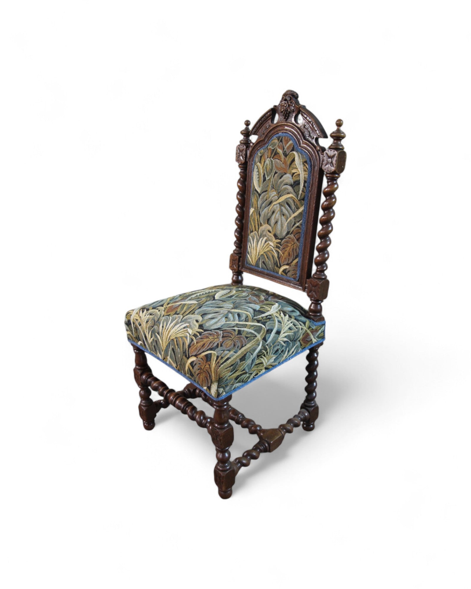 Antique Baroque Revival Side Chair with Jacobean Twist Legs and Tapestry Upholstery