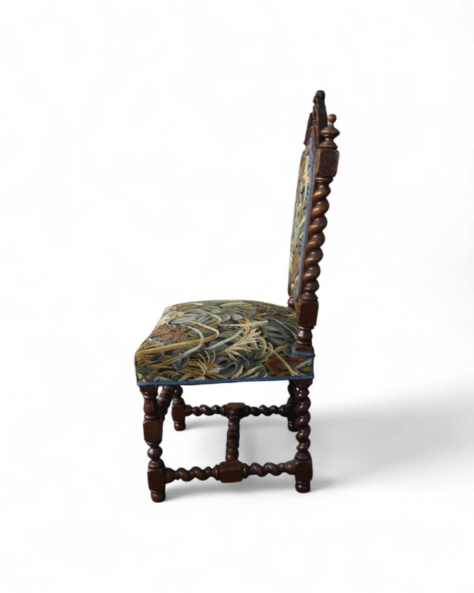 Antique Baroque Revival Side Chair with Jacobean Twist Legs and Tapestry Upholstery