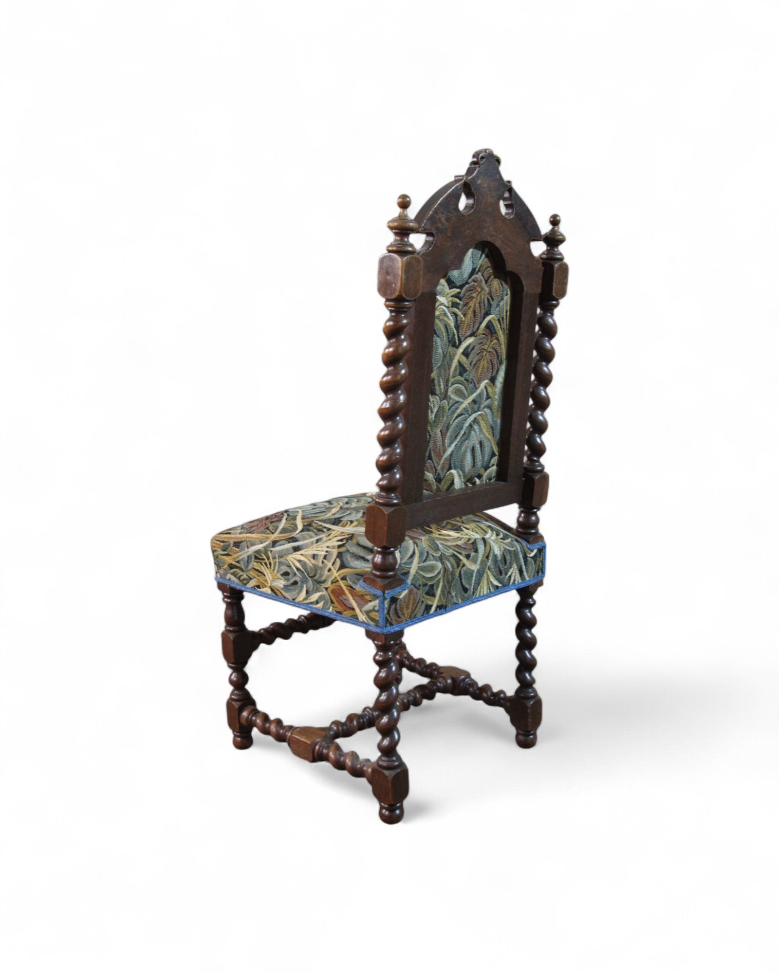 Antique Baroque Revival Side Chair with Jacobean Twist Legs and Tapestry Upholstery