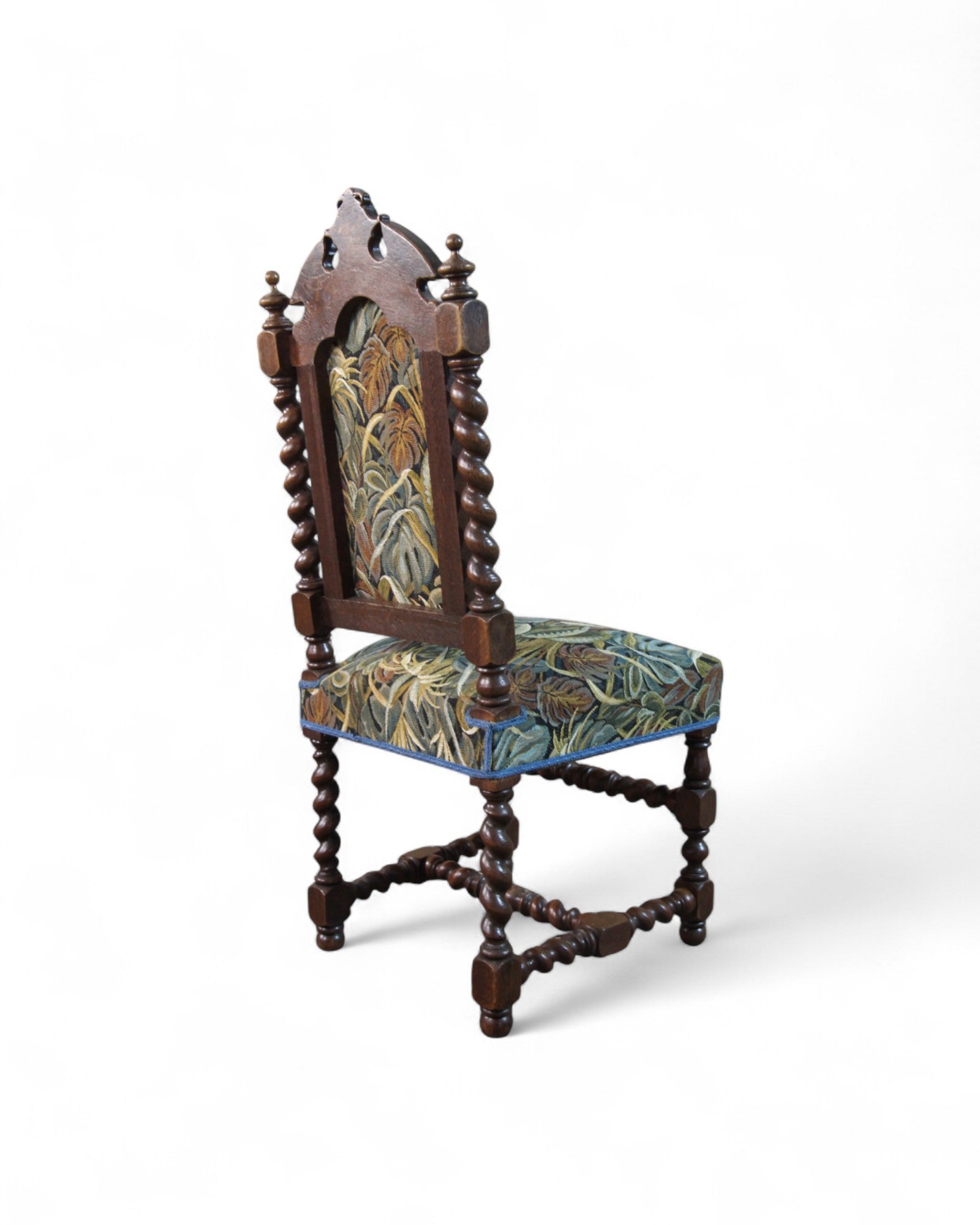 Antique Baroque Revival Side Chair with Jacobean Twist Legs and Tapestry Upholstery