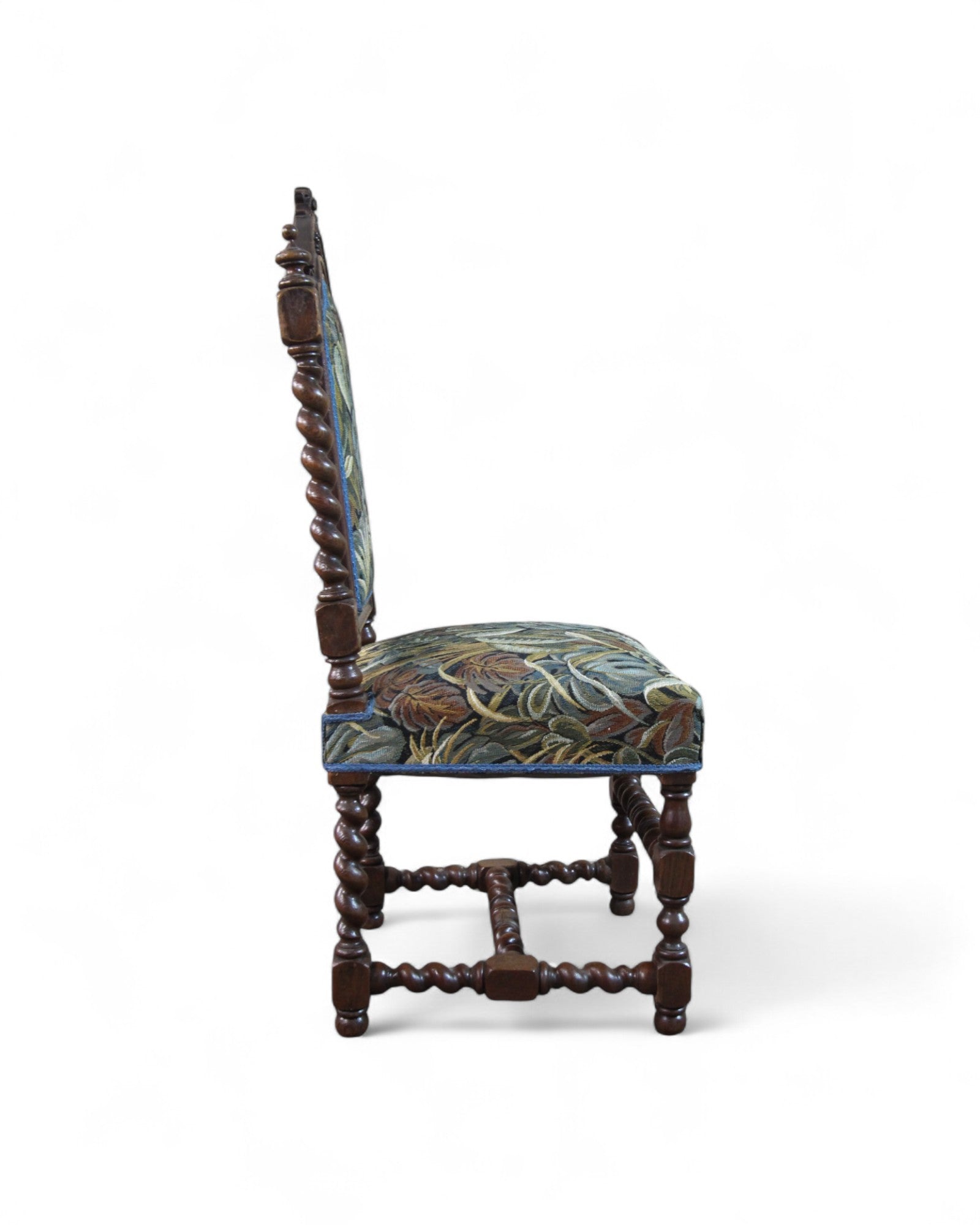 Antique Baroque Revival Side Chair with Jacobean Twist Legs and Tapestry Upholstery