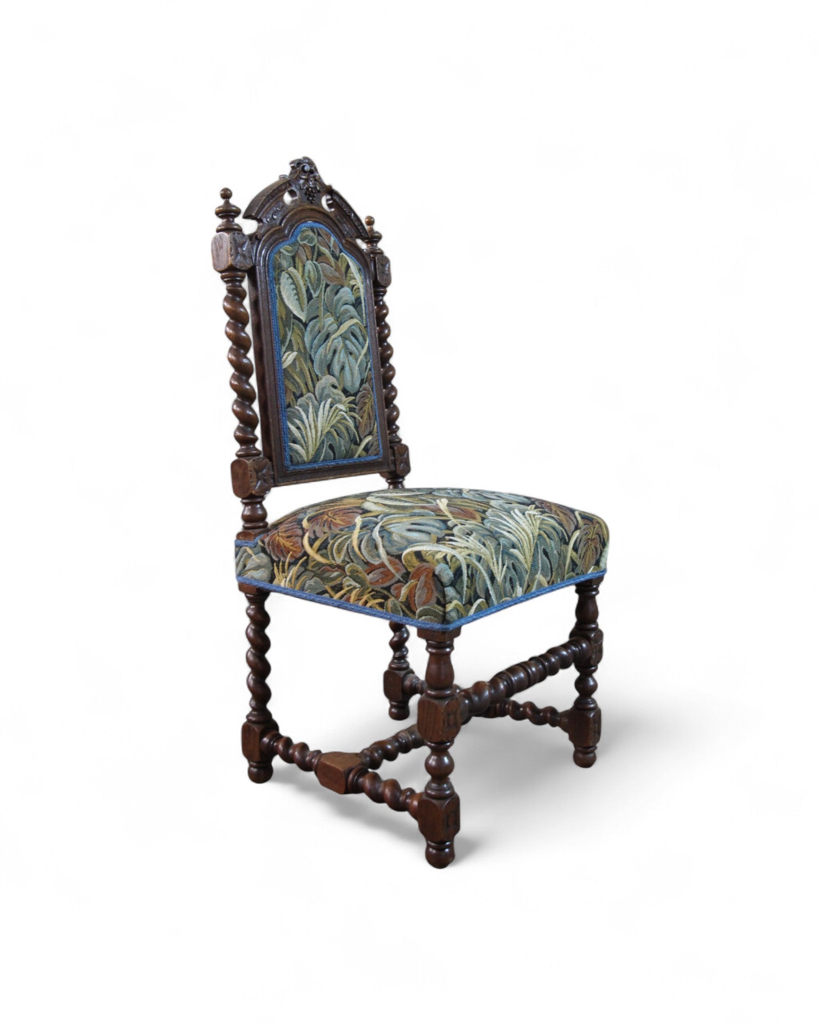 Antique Baroque Revival Side Chair with Jacobean Twist Legs and Tapestry Upholstery