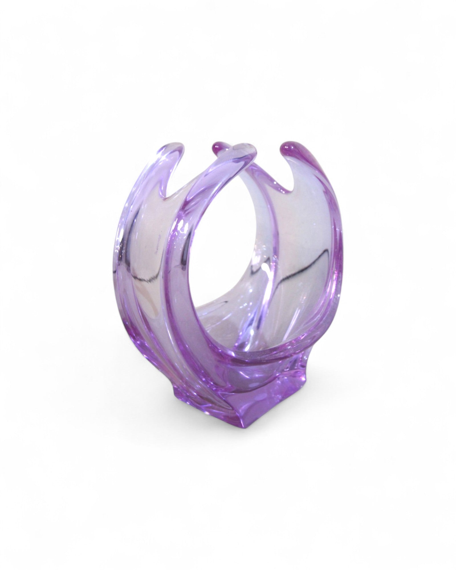 Handblown Mid-Century Murano Art Glass Bowl in Lavender and Clear