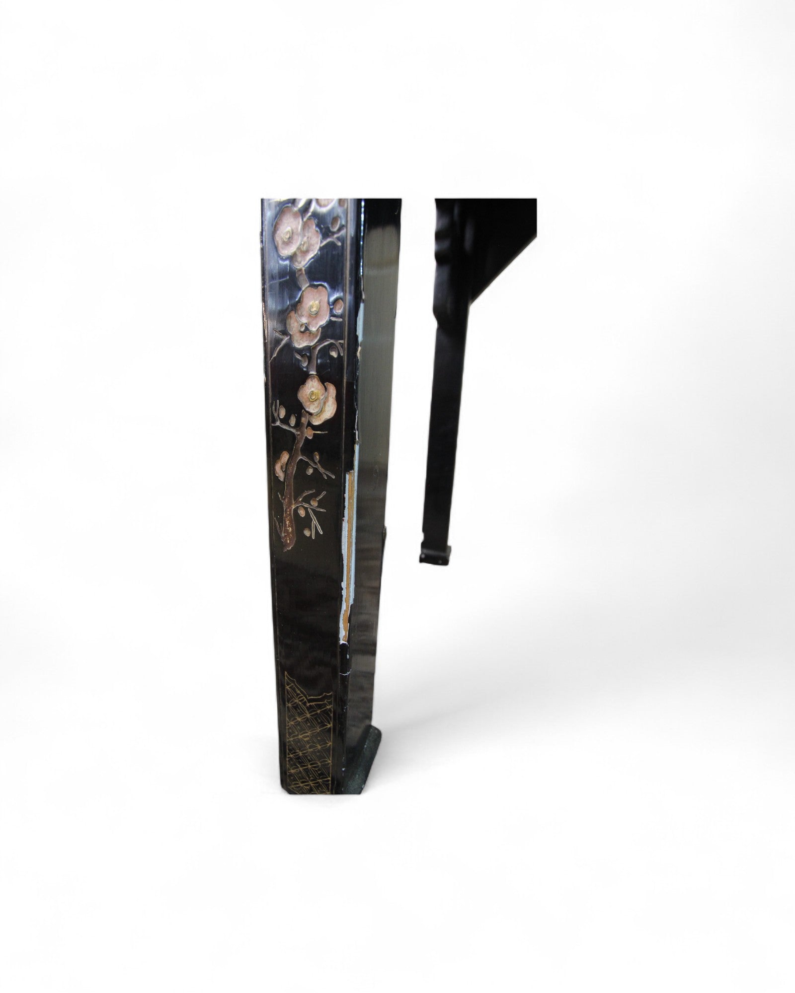 Chinese Black Lacquer Sliding TV Cabinet with Mother-of-Pearl Inlay