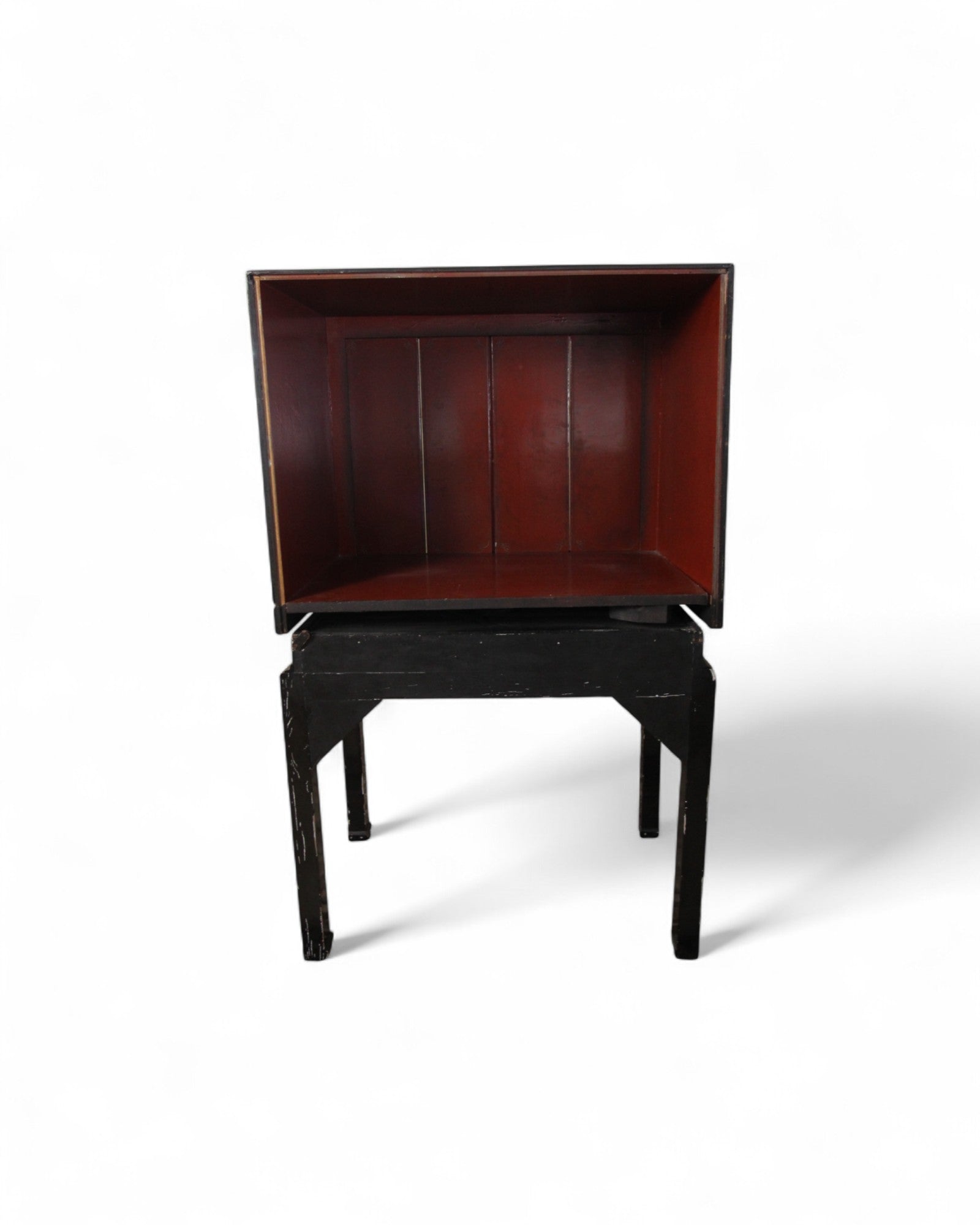 Chinese Black Lacquer Sliding TV Cabinet with Mother-of-Pearl Inlay