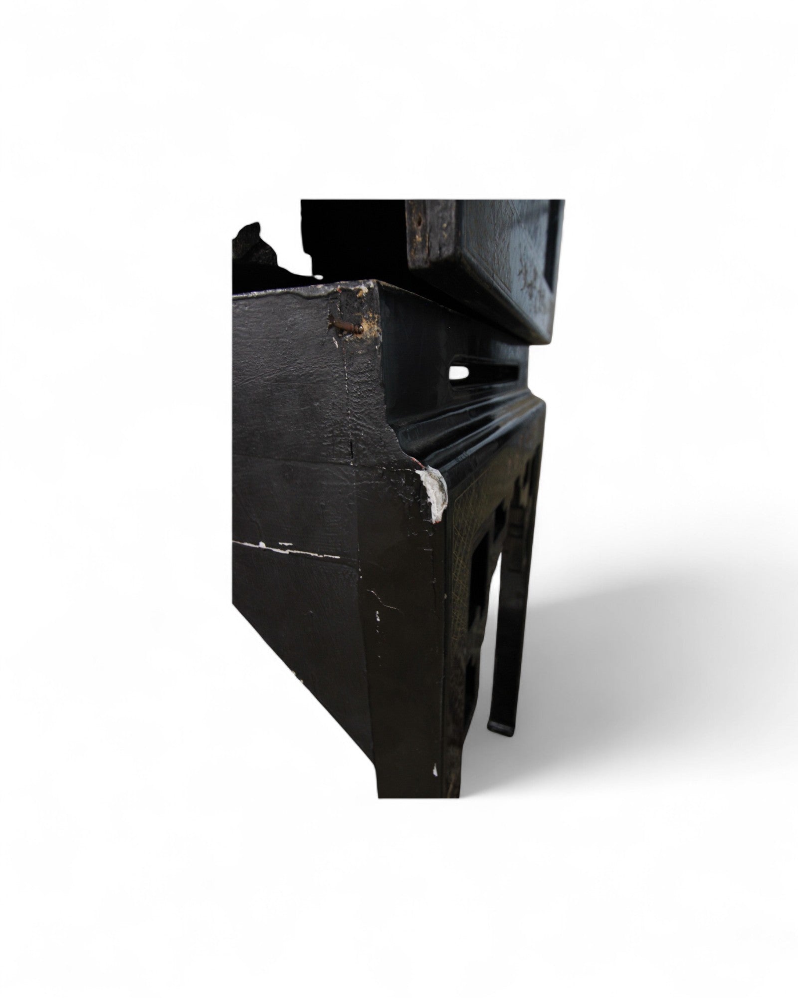 Chinese Black Lacquer Sliding TV Cabinet with Mother-of-Pearl Inlay