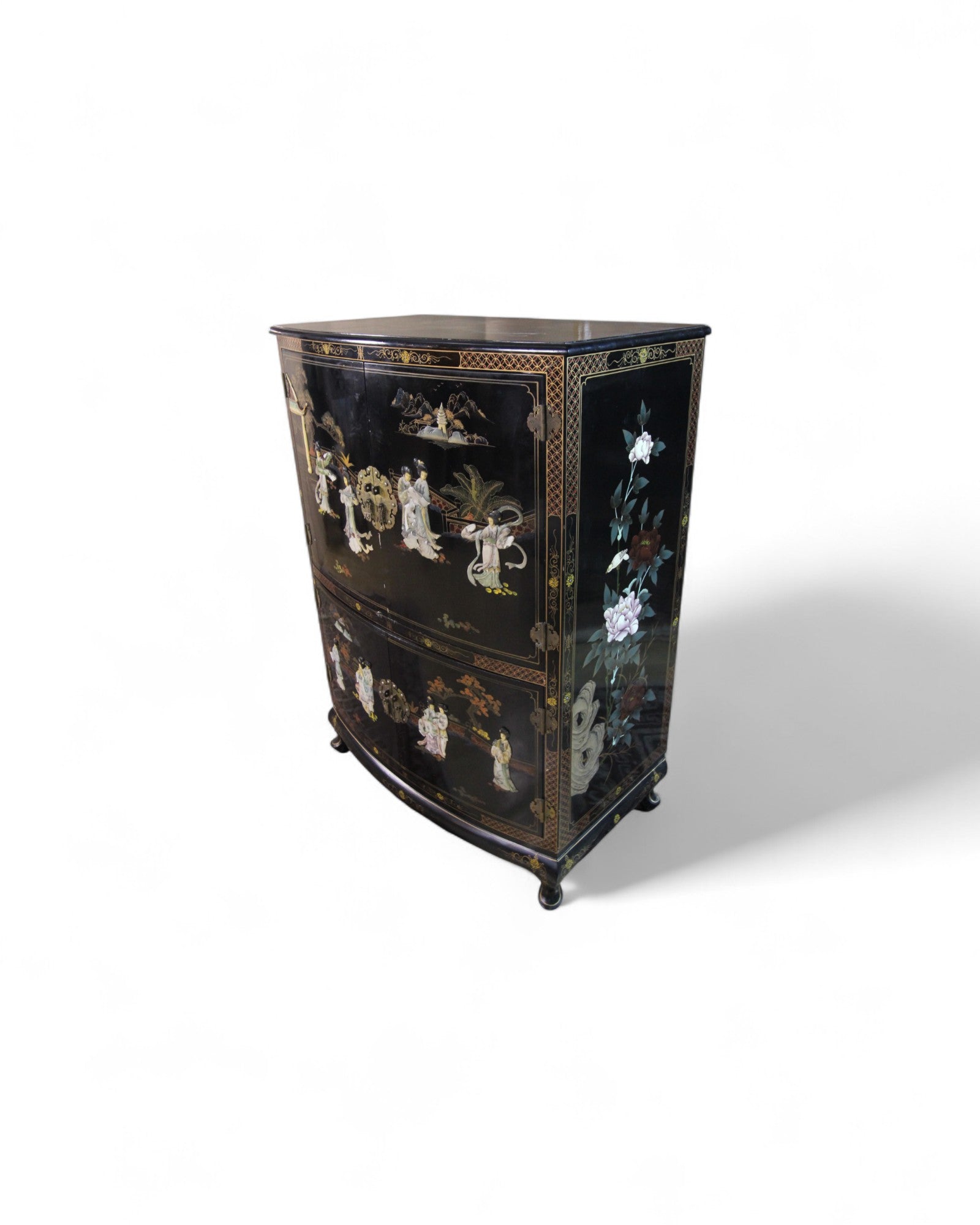 Chinese Lacquered Mother of Pearl Chinoiserie Display Cabinet