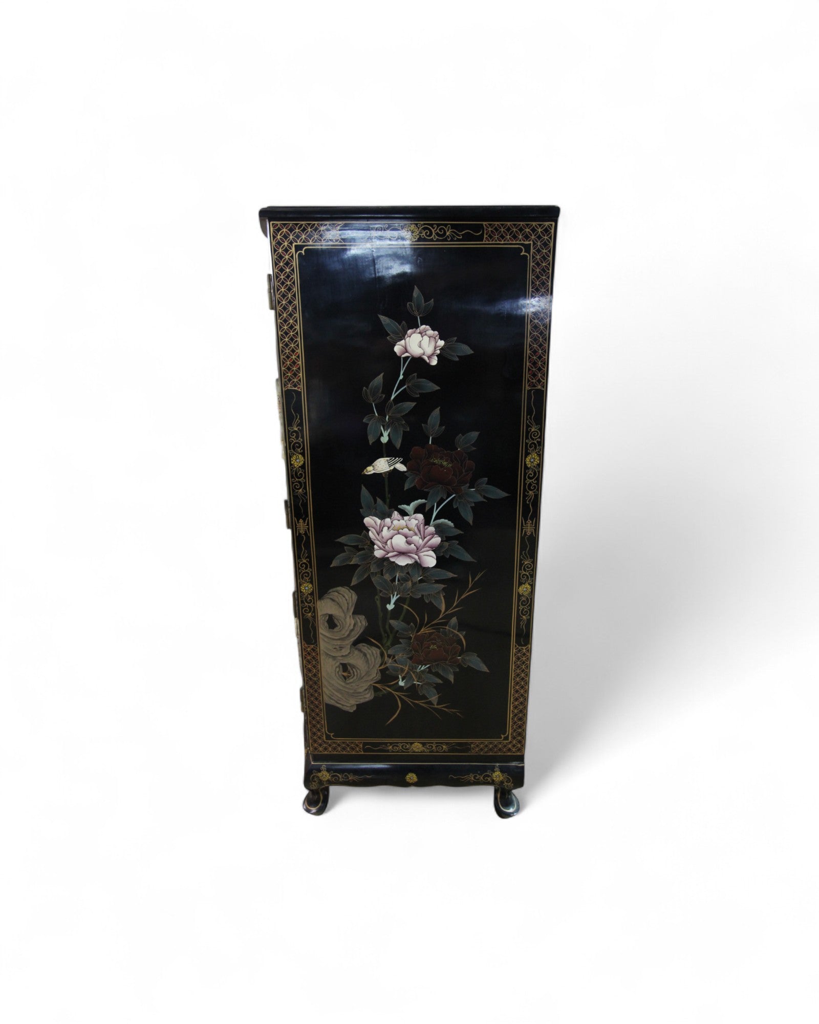 Chinese Lacquered Mother of Pearl Chinoiserie Display Cabinet