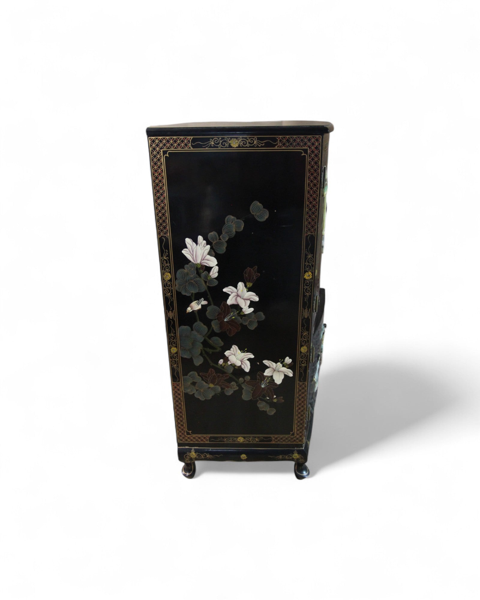 Chinese Lacquered Mother of Pearl Chinoiserie Display Cabinet
