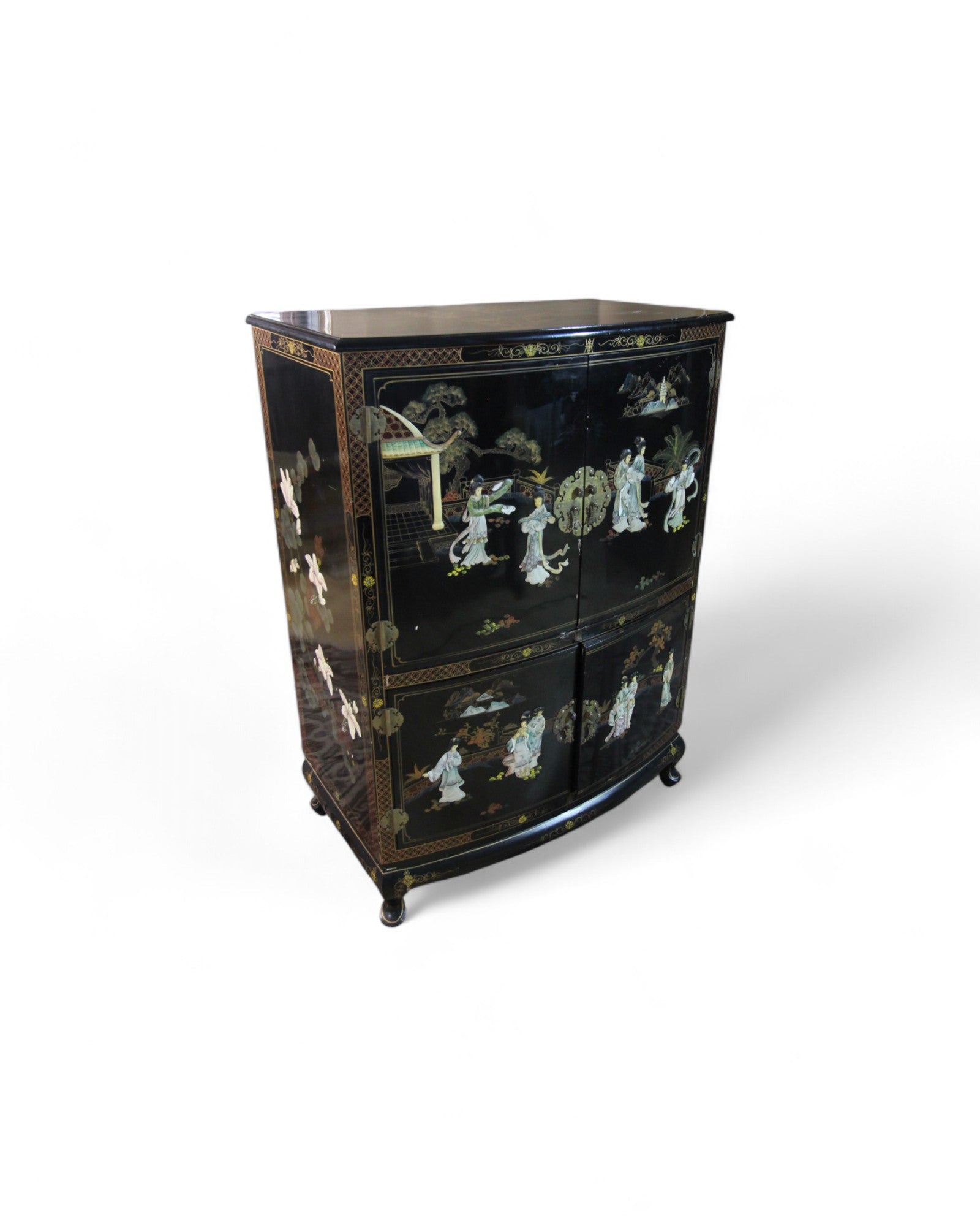 Chinese Lacquered Mother of Pearl Chinoiserie Display Cabinet